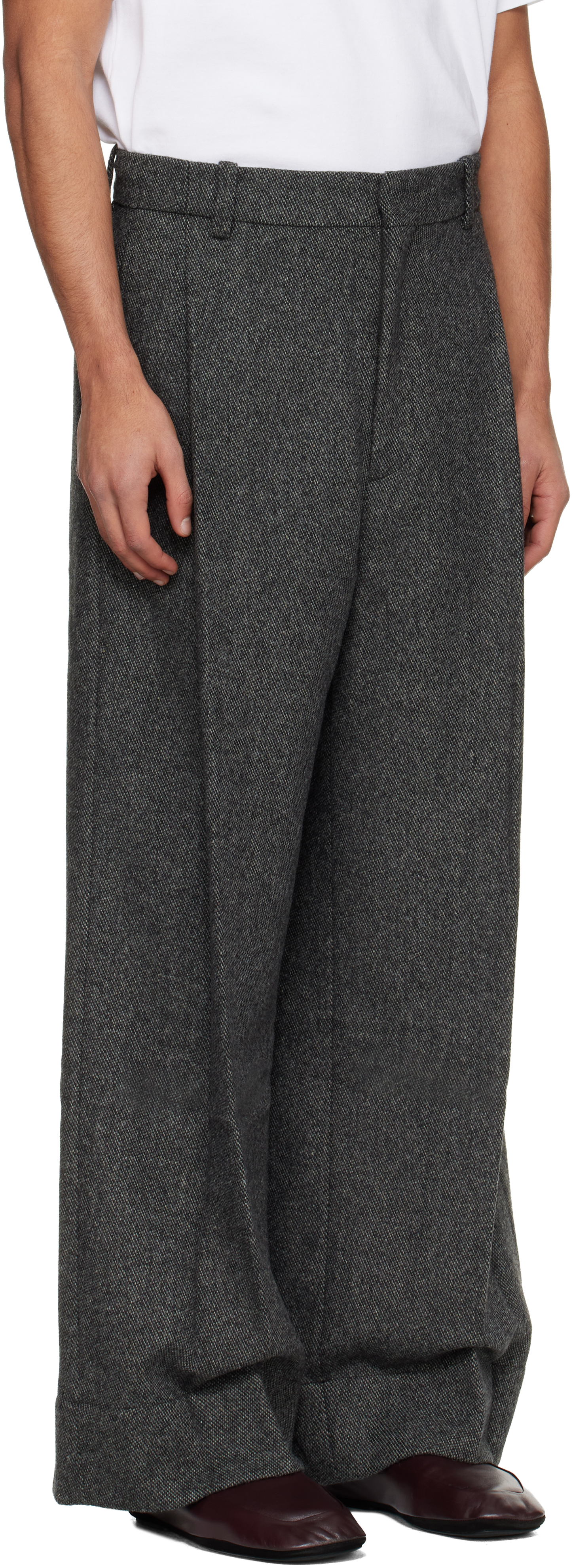 Tonywack Gray Deep Tuck Wide-leg Trousers In Gray