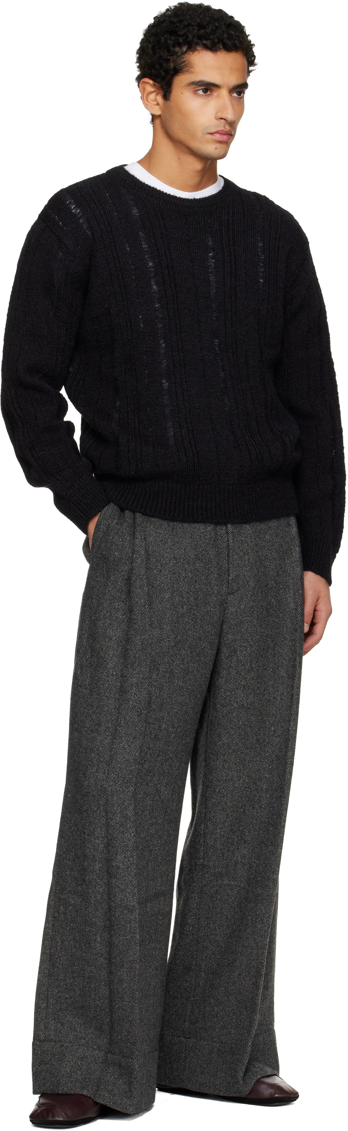 Tonywack Gray Deep Tuck Wide-leg Trousers In Gray