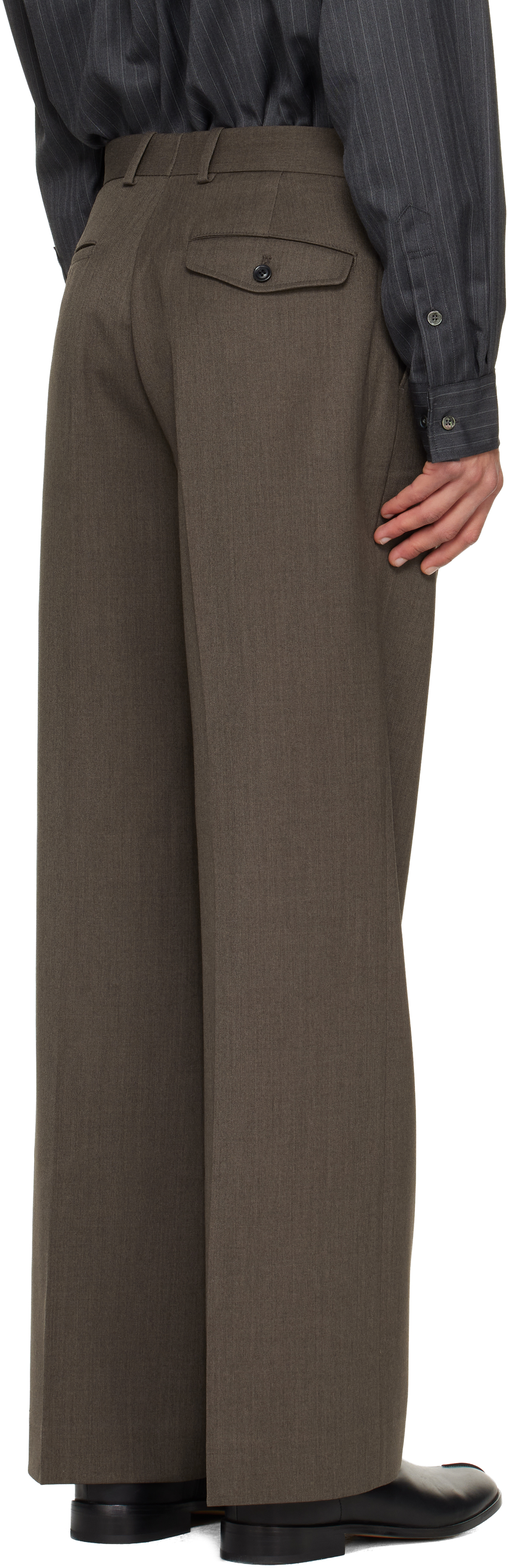 Tonywack Taupe Melange Wool Wide-leg Pleated Trousers In Green