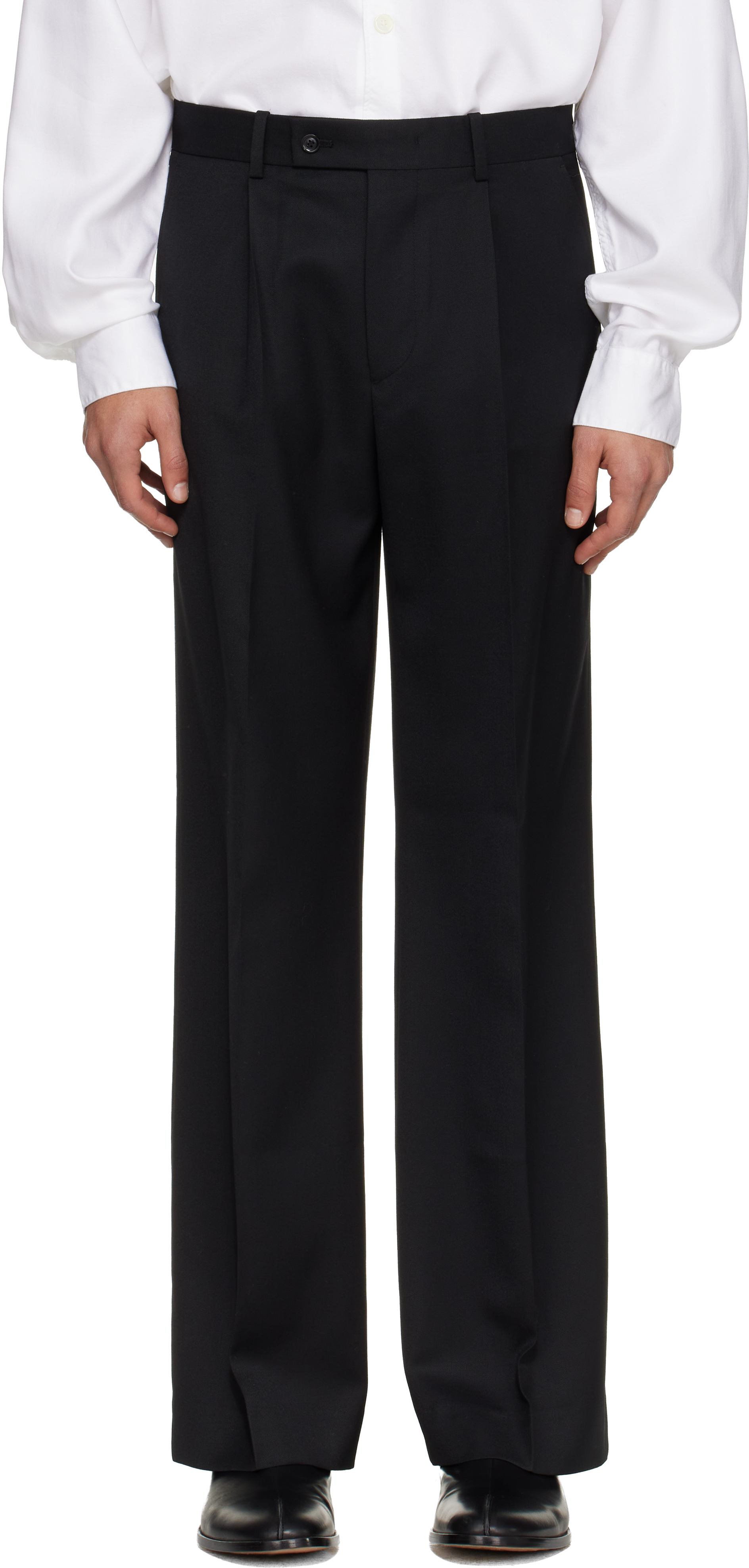 Tonywack Black Wool Twill Wide-leg Trousers