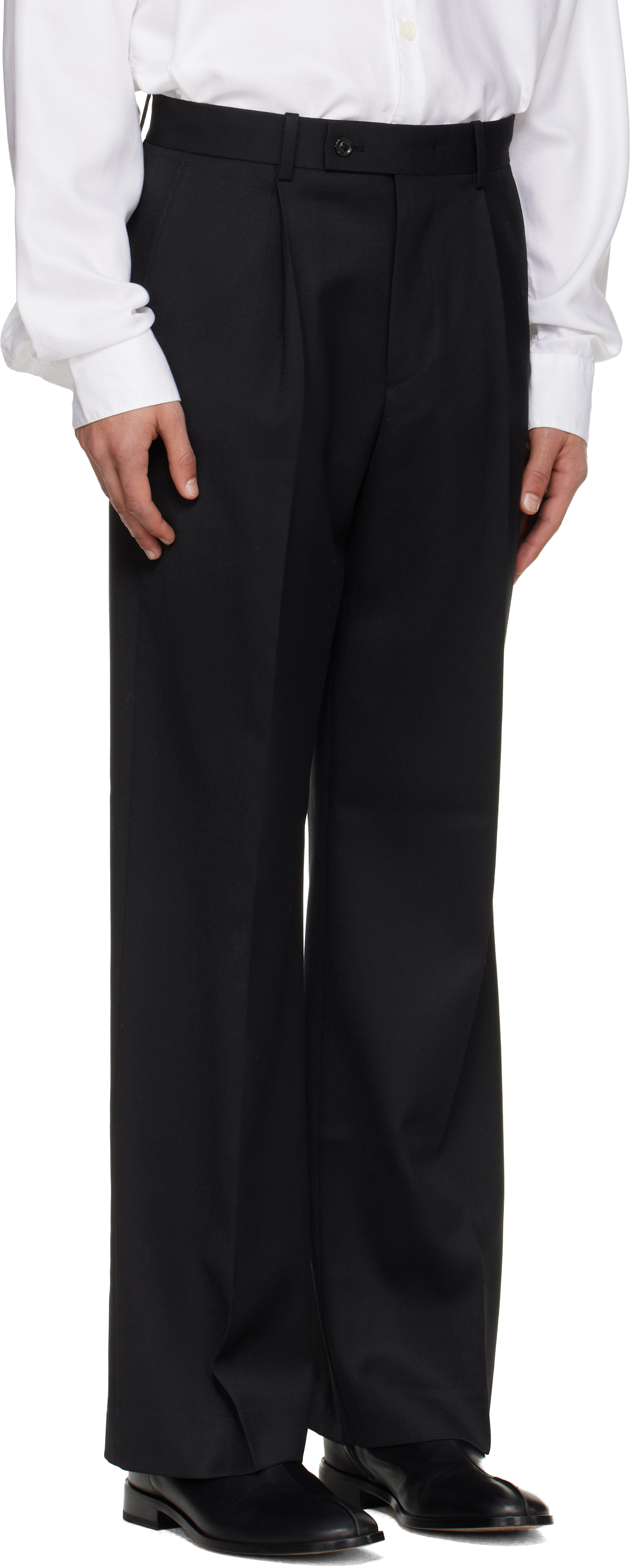 Tonywack Black Wool Twill Wide-leg Trousers In Black