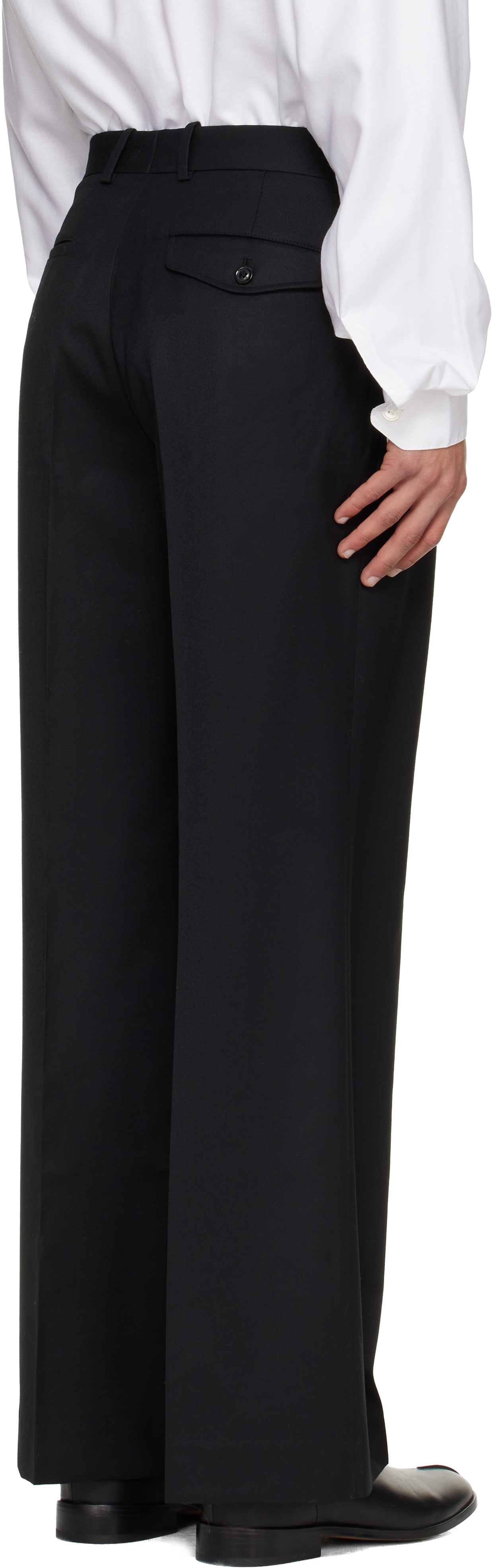 Tonywack Black Wool Twill Wide-leg Trousers In Black