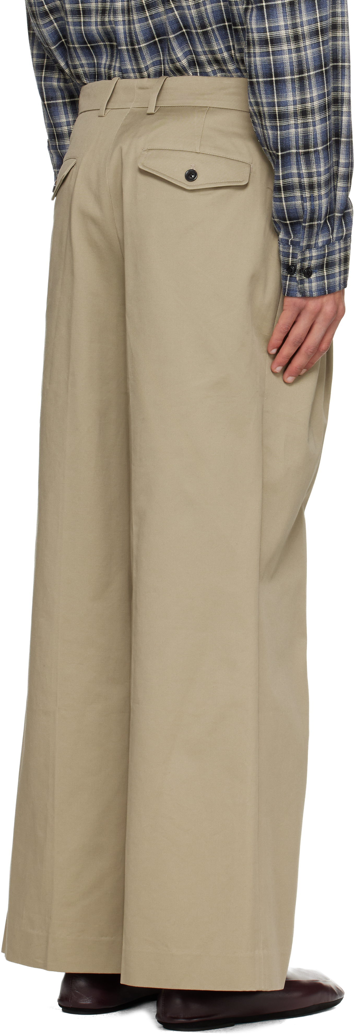 Tonywack Beige Cotton Drill Wide Leg Pleated Trousers In Green