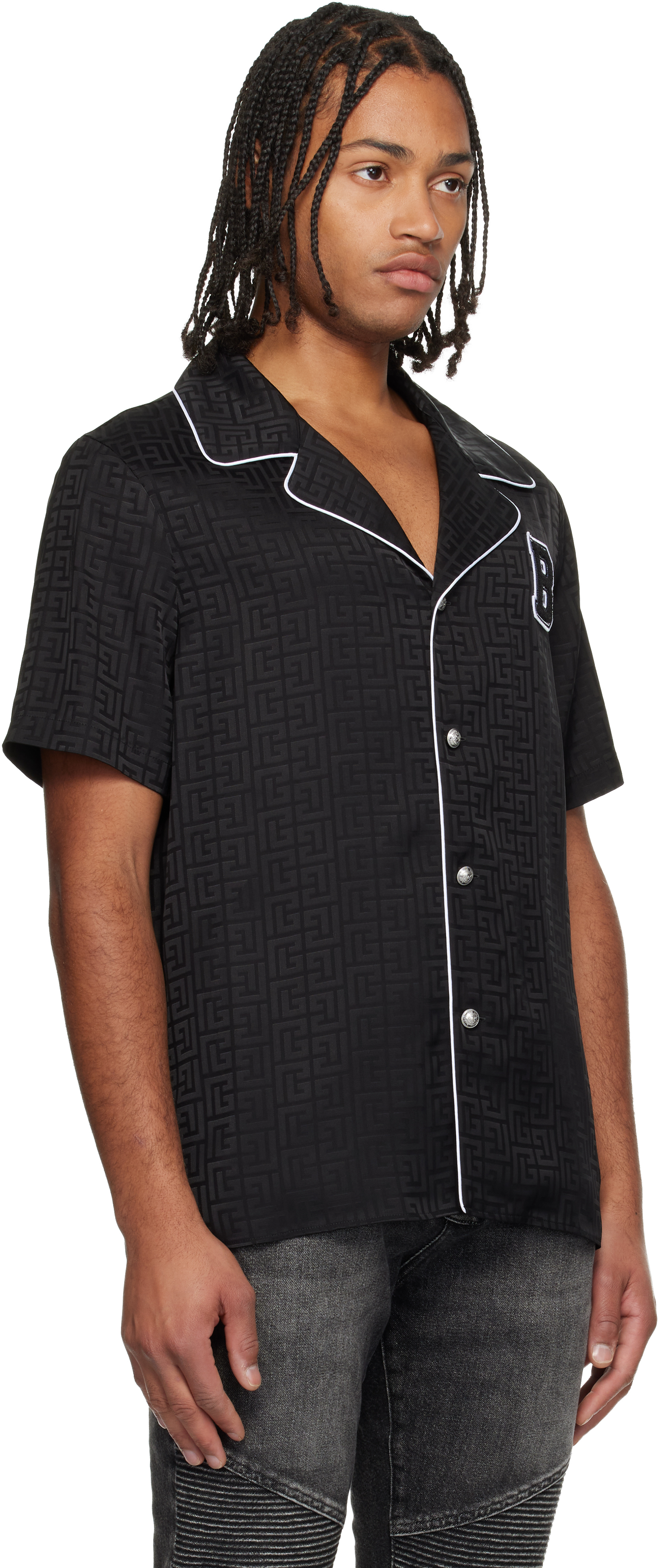 Balmain Pb Labyrinthe Monogram Varsity Pajama Shirt In Black