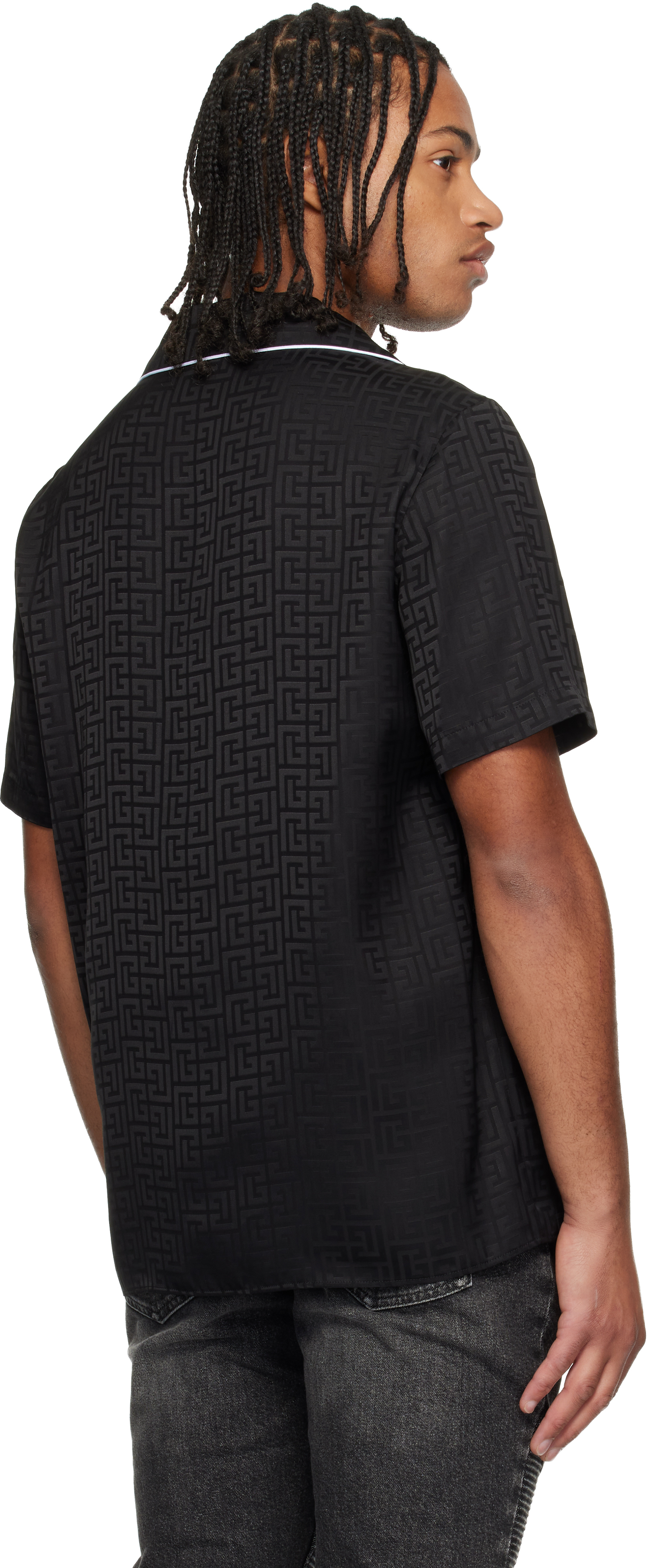 Balmain Pb Labyrinthe Monogram Varsity Pajama Shirt In Black