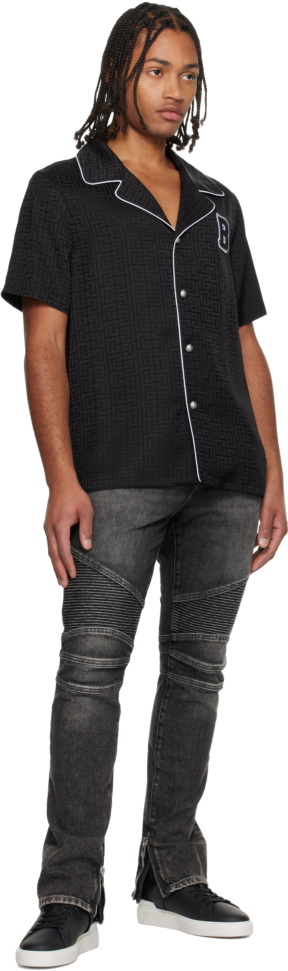 Balmain Pb Labyrinthe Monogram Varsity Pajama Shirt In Black