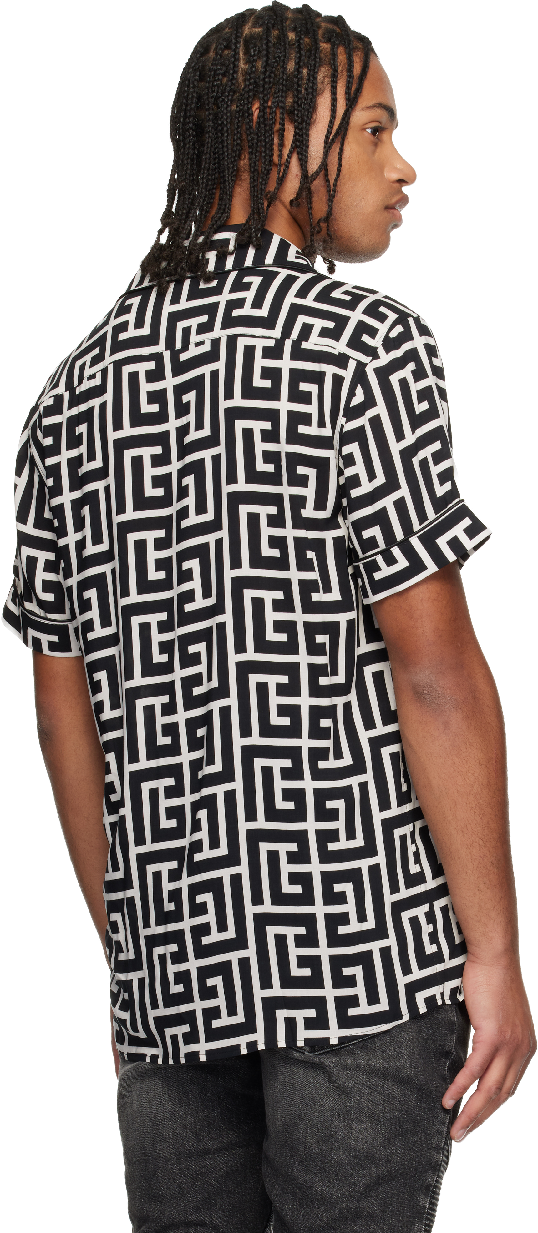 Balmain Monogram Print Pajama Shirt In Black