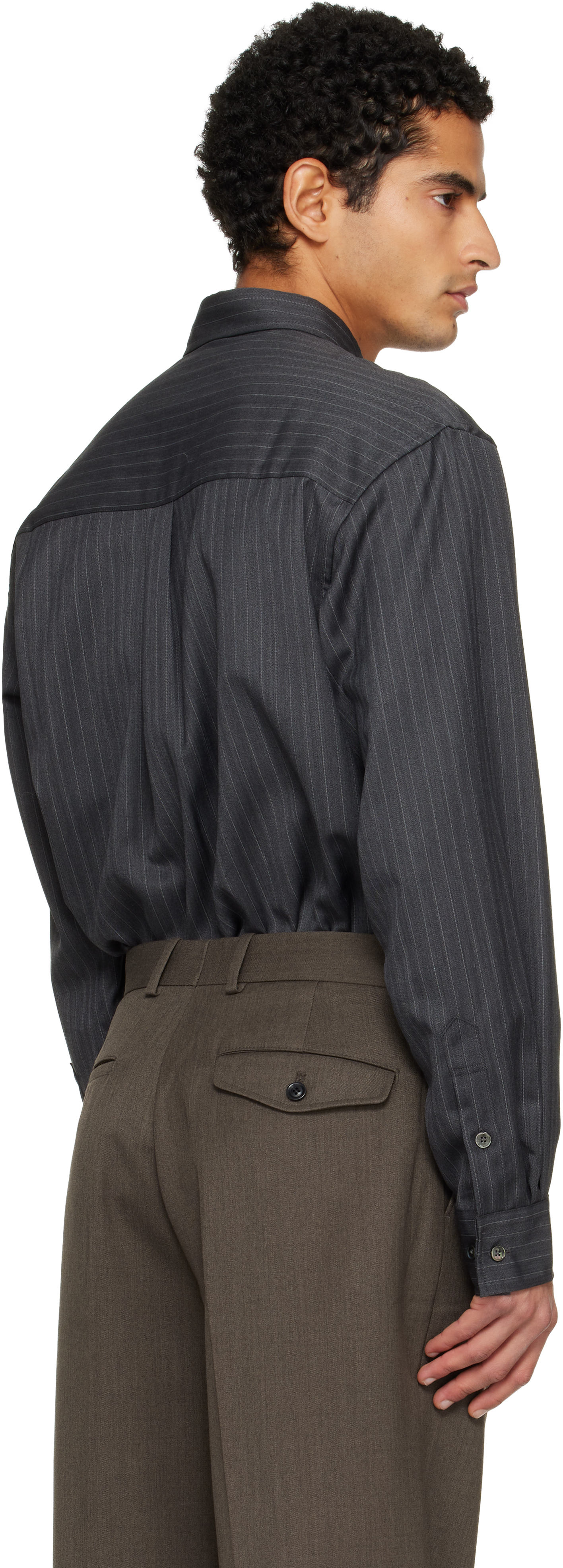 Tonywack Grey Pinstriped Shirt With Pointed Collar In Wool Blend Man In Gray