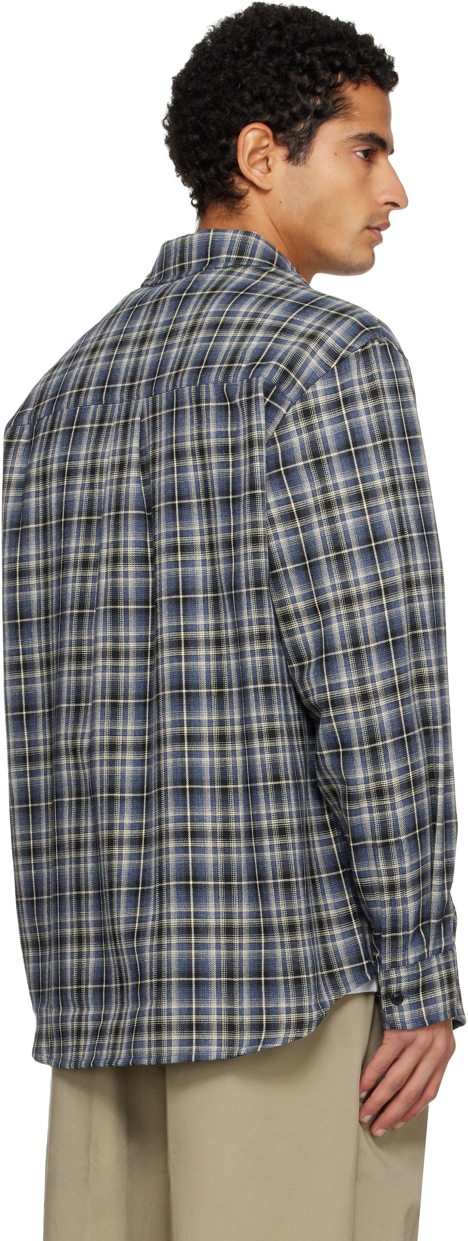 Tonywack Navy Checked Cotton Double Pocket Shirt In Blue