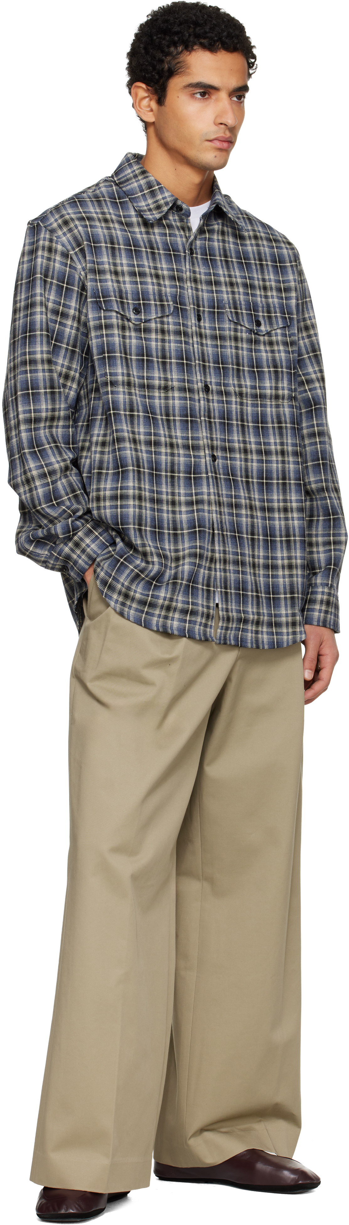 Tonywack Navy Checked Cotton Double Pocket Shirt In Blue