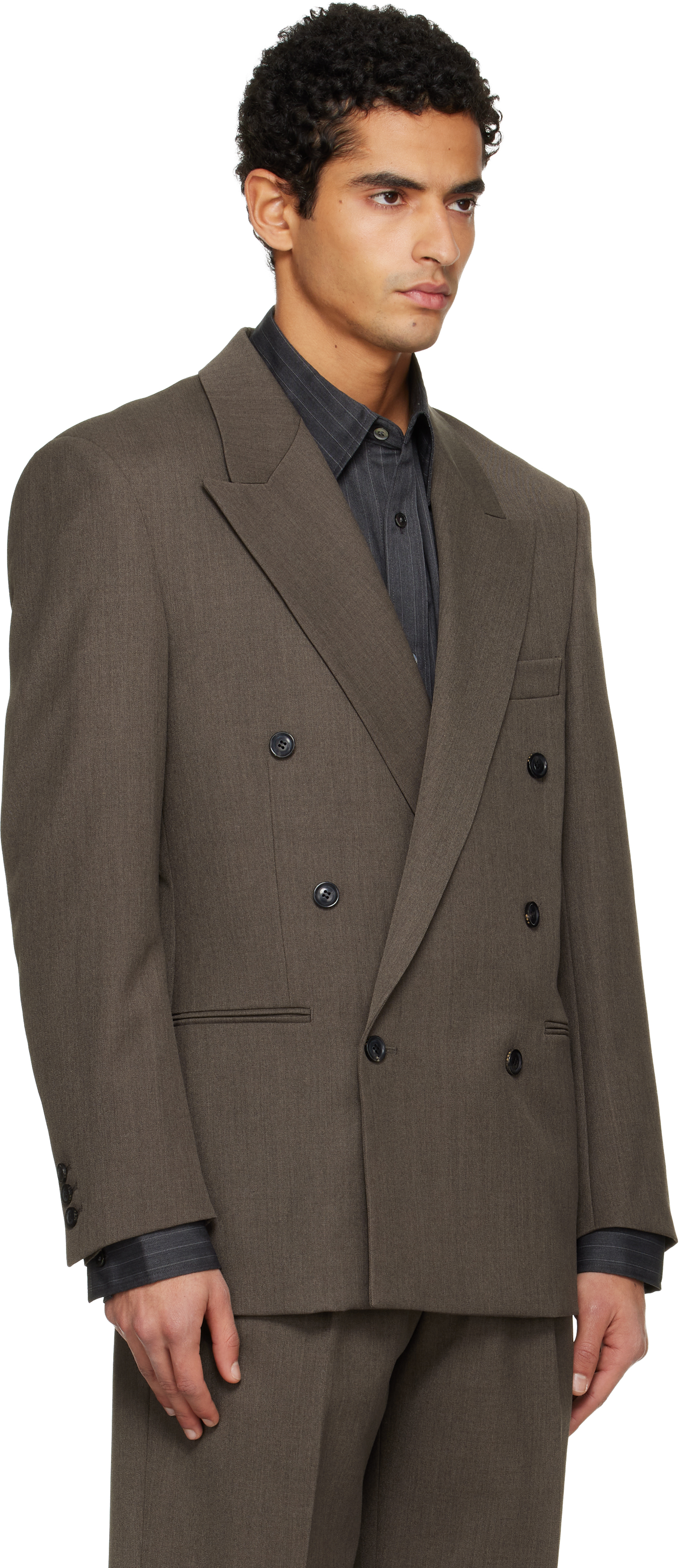 Tonywack Taupe Melange Wool Double-breasted Tailored Blazer In Brown