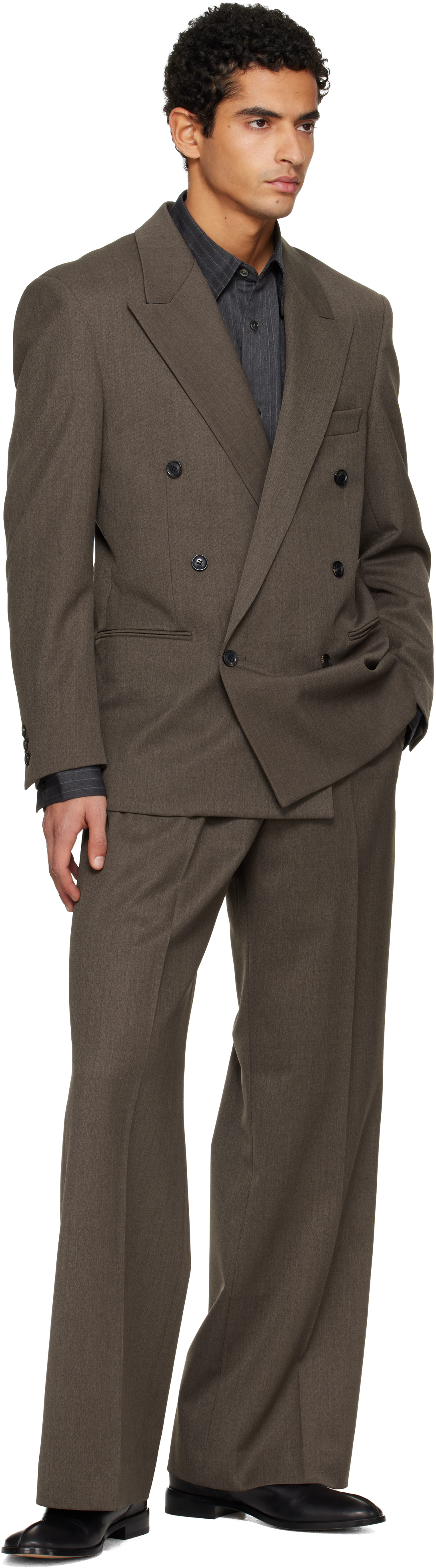 Tonywack Taupe Melange Wool Double-breasted Tailored Blazer In Brown