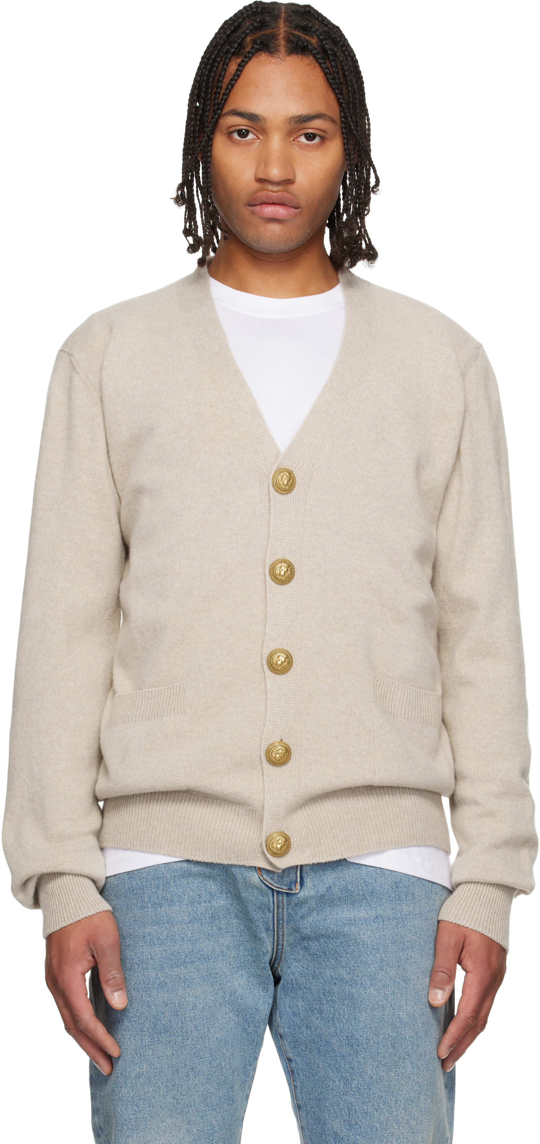 Balmain Beige Eco-cashmere Cardigan In Neutral