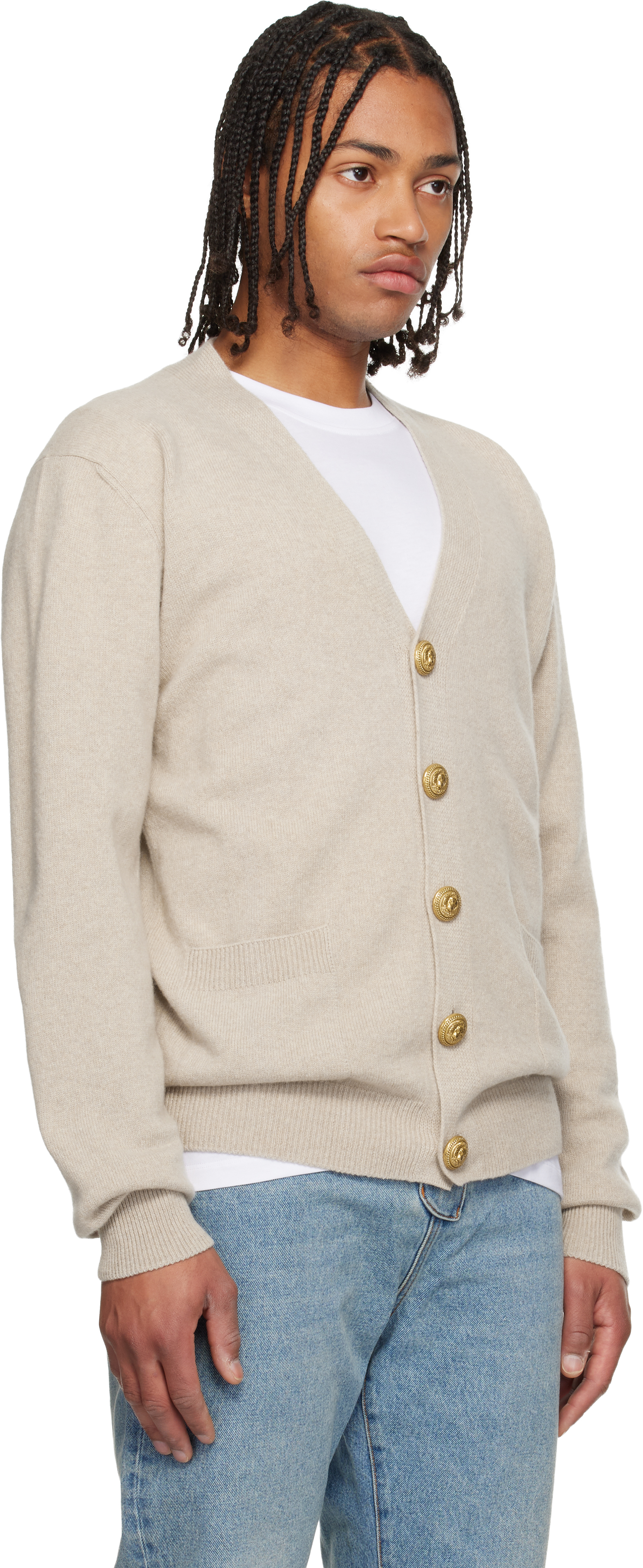 Balmain Beige Eco-cashmere Cardigan In Neutral