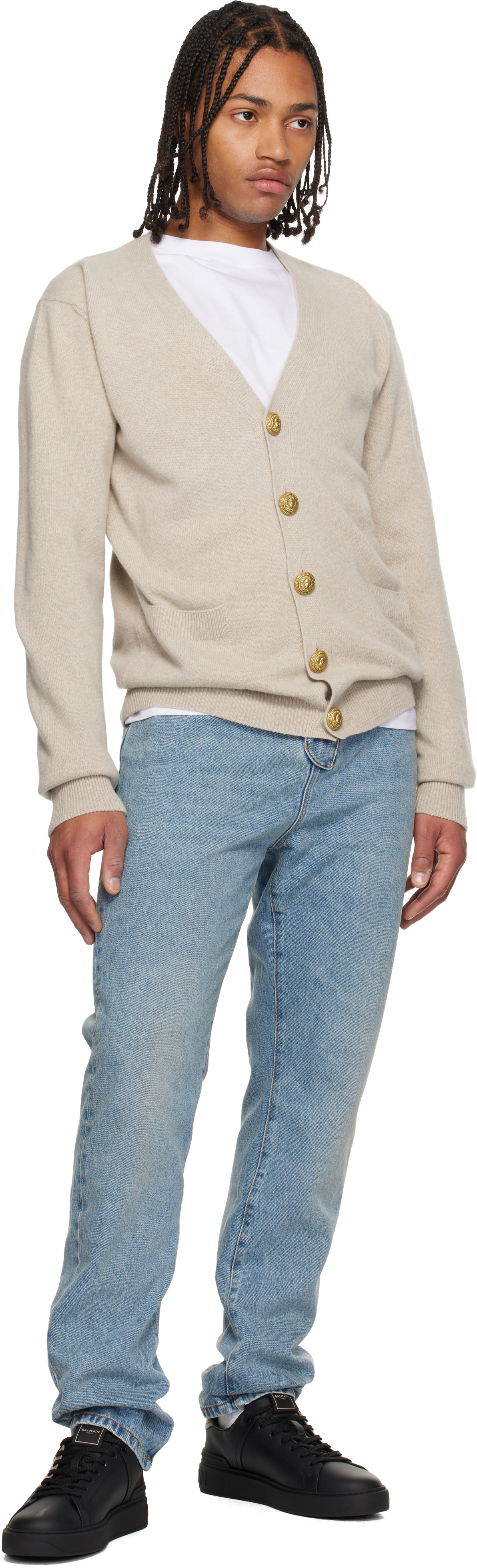 Balmain Beige Eco-cashmere Cardigan In Neutral