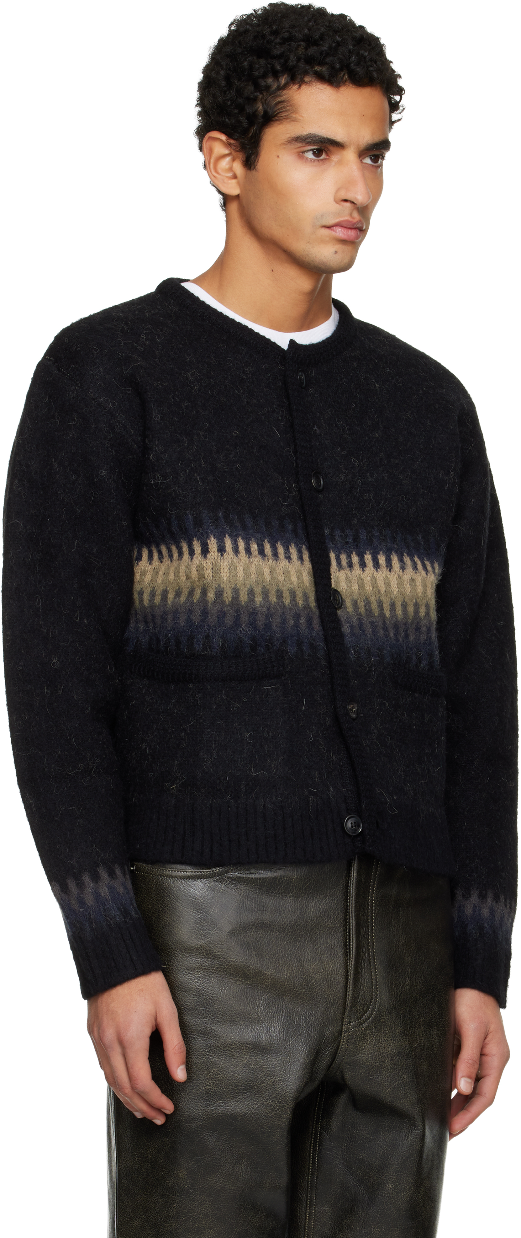 Tonywack Black Alpaca Jacquard Knitted Cardigan In Black