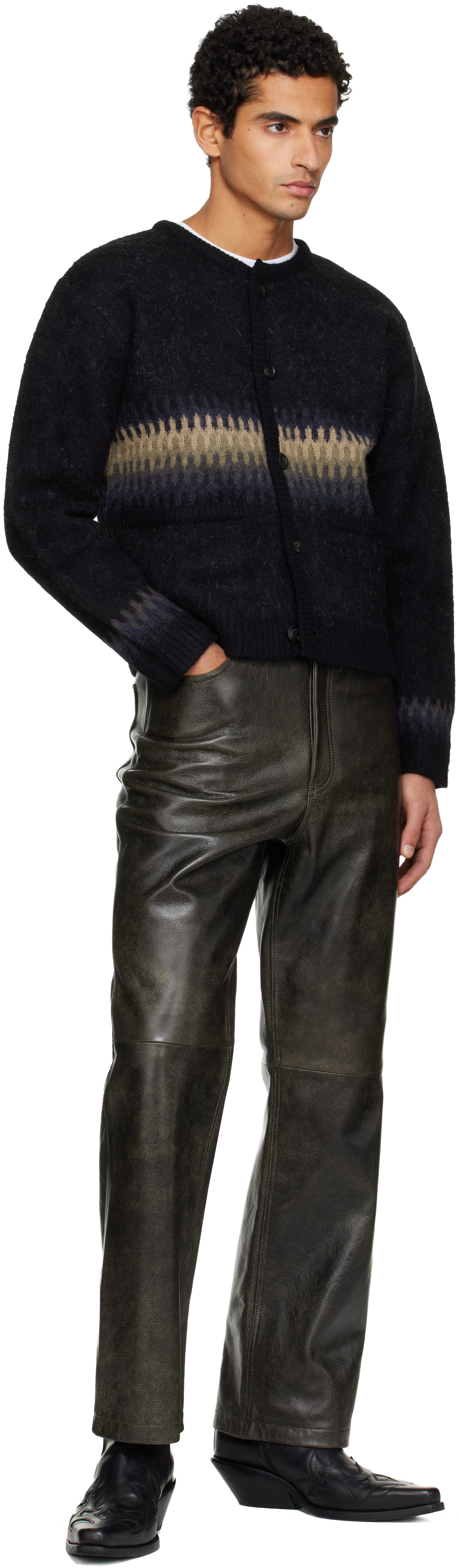 Tonywack Black Alpaca Jacquard Knitted Cardigan In Black