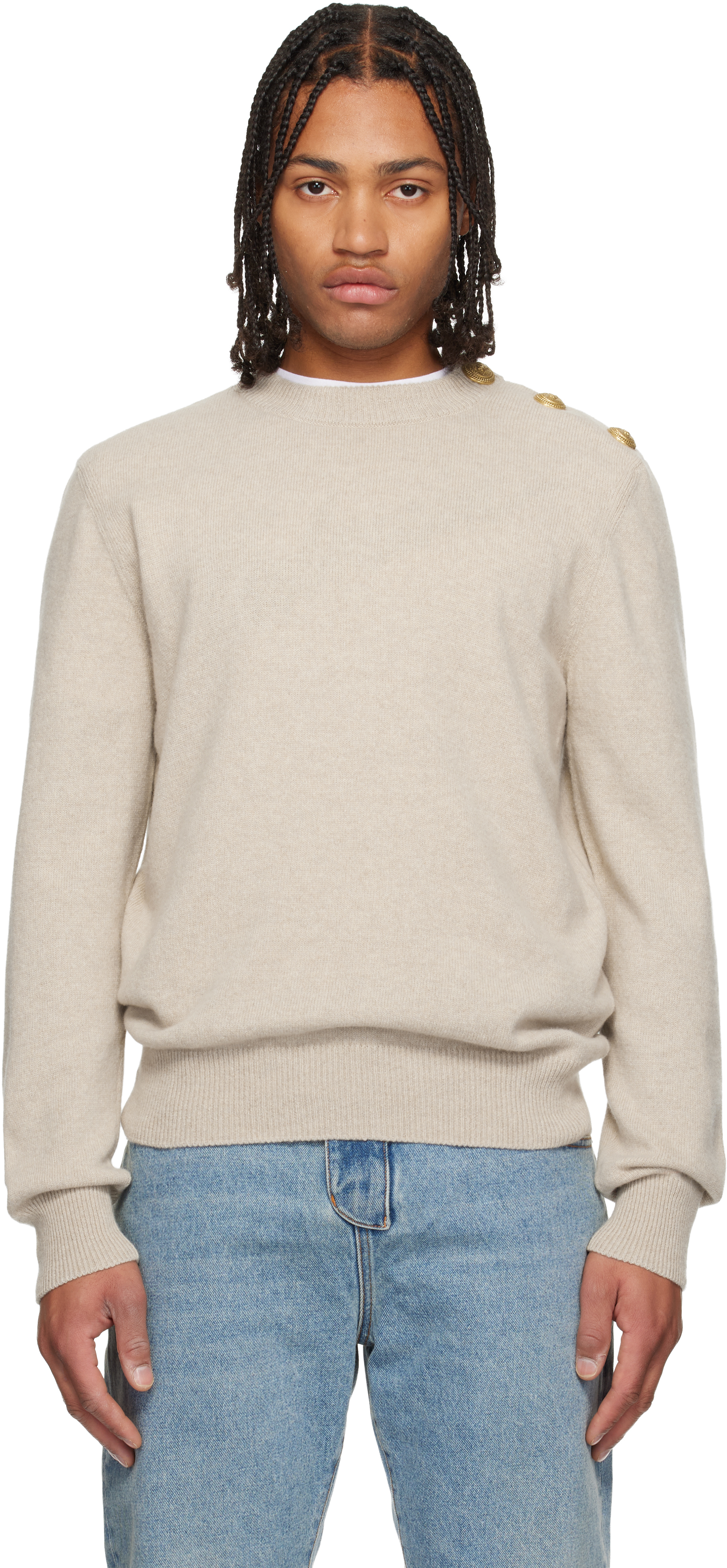 Balmain Beige Eco-cashmere Sweater In Brown
