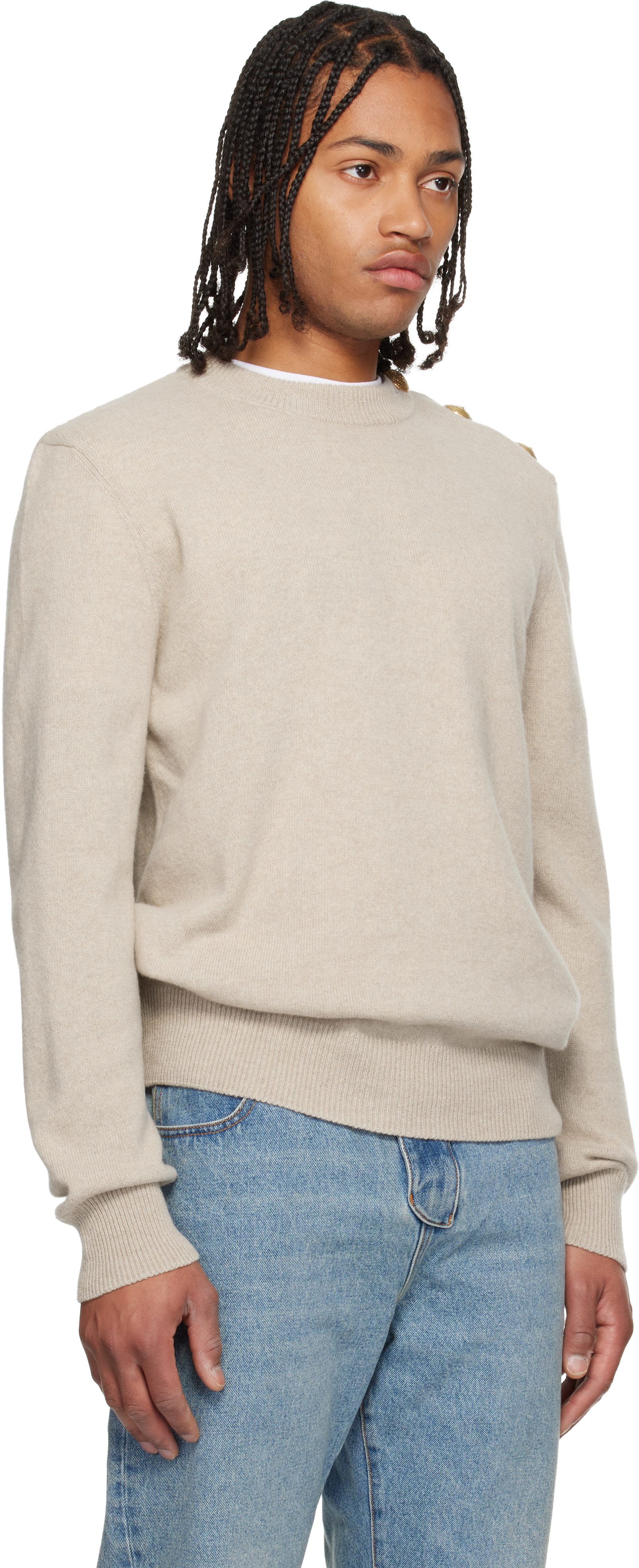 Balmain Beige Eco-cashmere Sweater In Brown