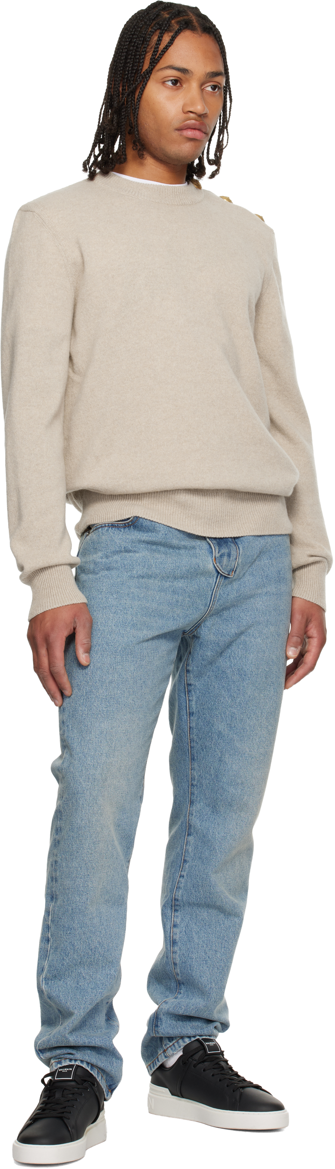 Balmain Beige Eco-cashmere Sweater In Brown