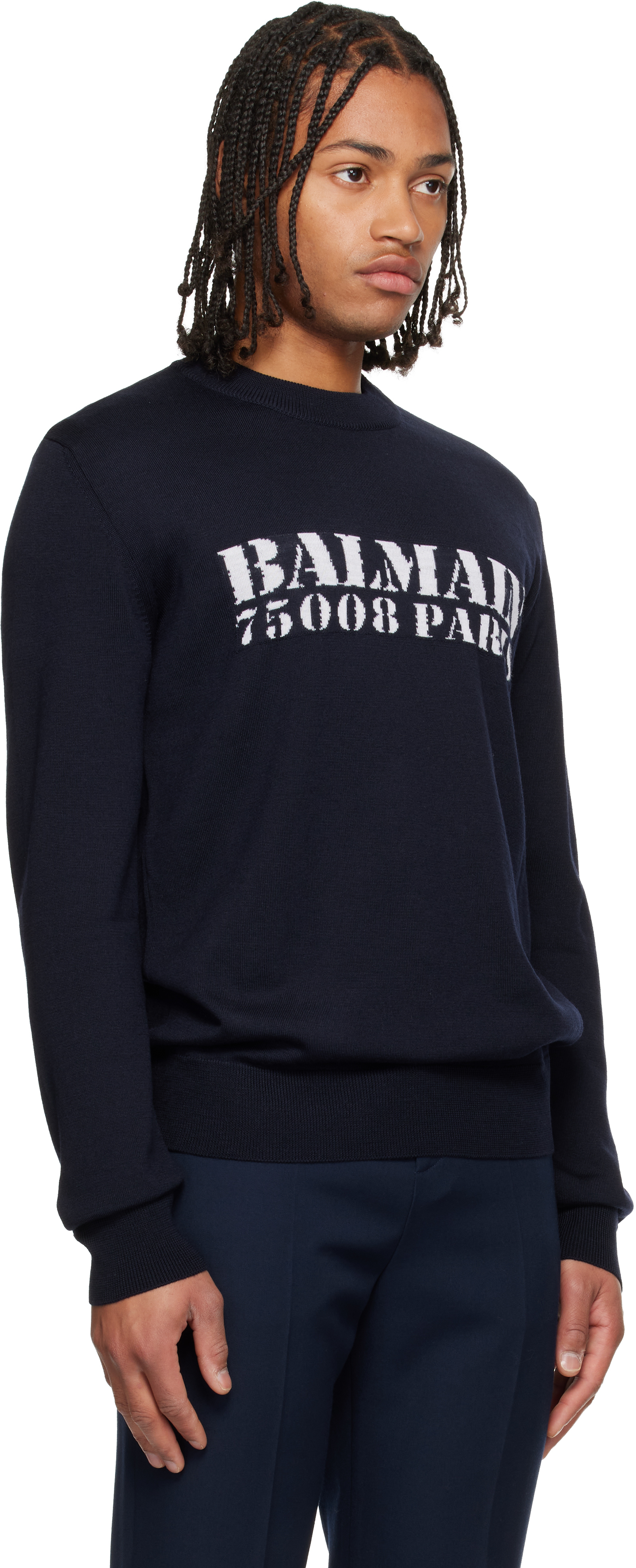 Balmain Black '' Stamp Merino Wool Sweater In Blue