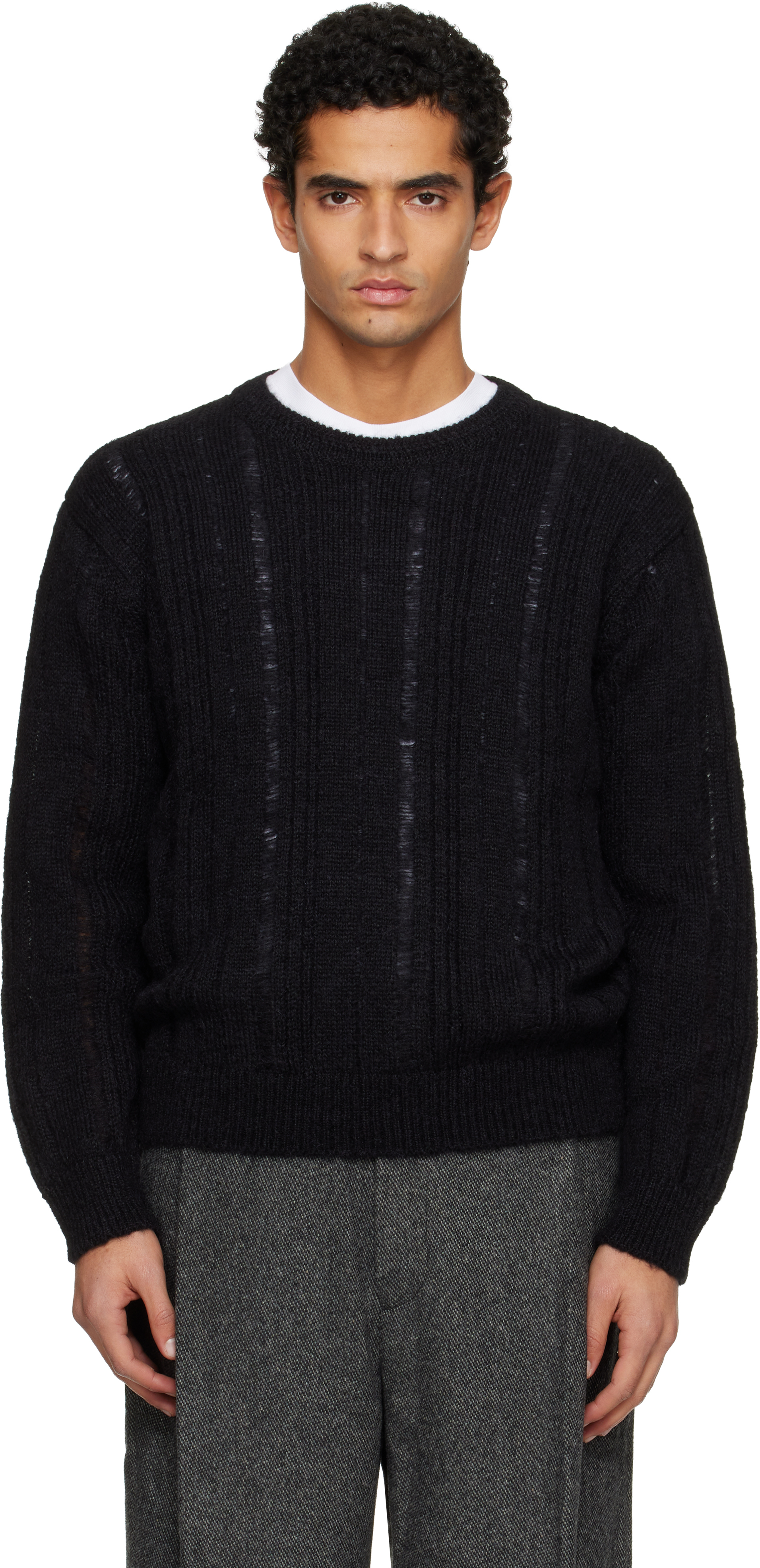 Tonywack Black Distressed Ribbed Sweater In Black