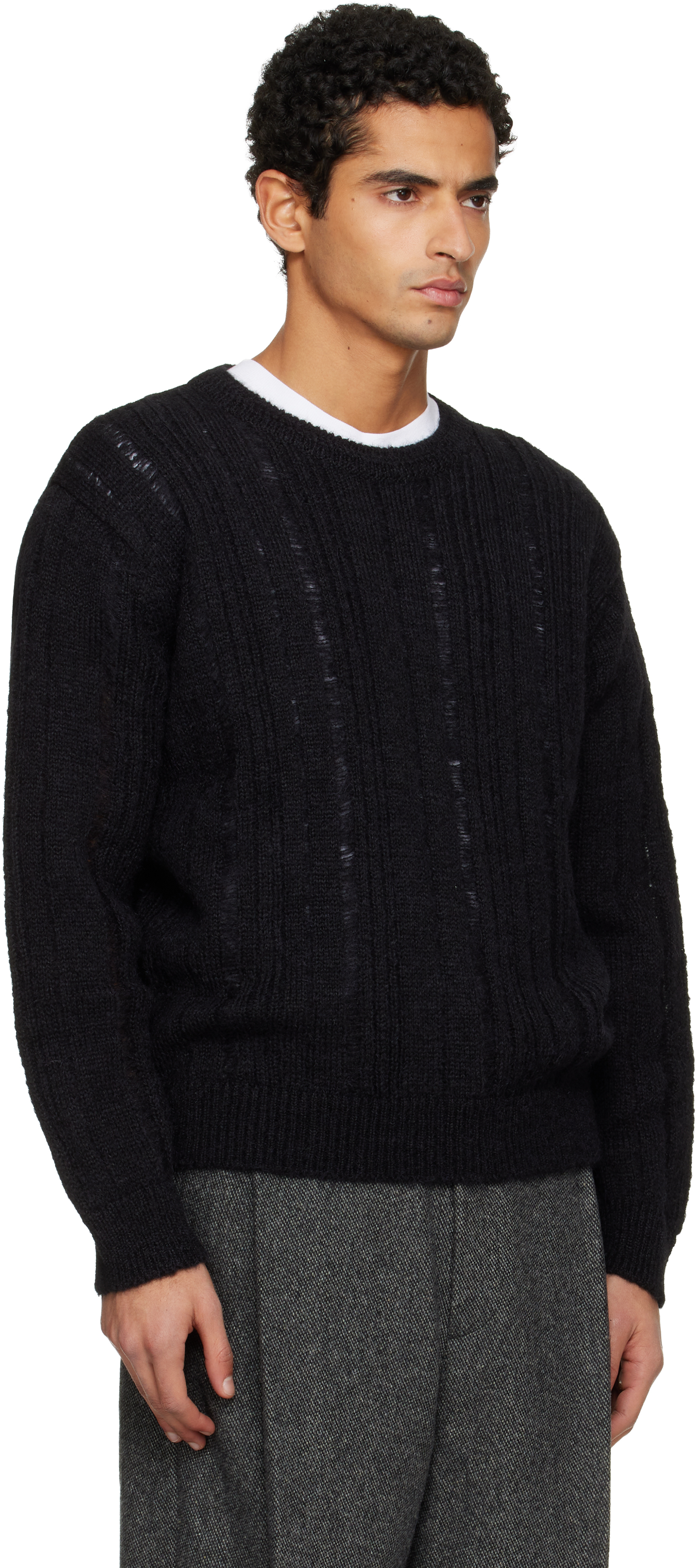 Tonywack Black Distressed Ribbed Sweater In Black