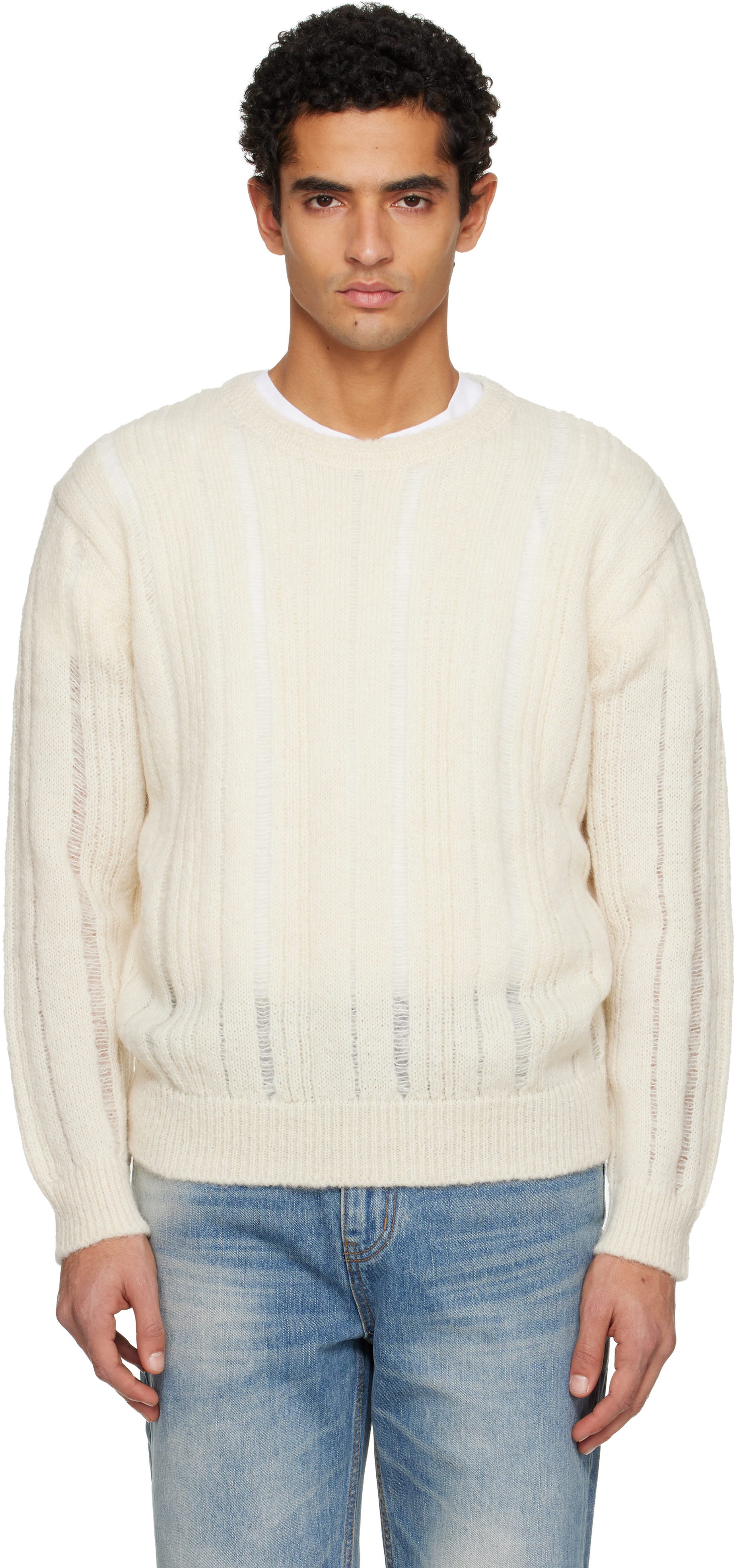 Tonywack Off-white Kid Mohair Distressed Ribbed Sweater In Animal Print