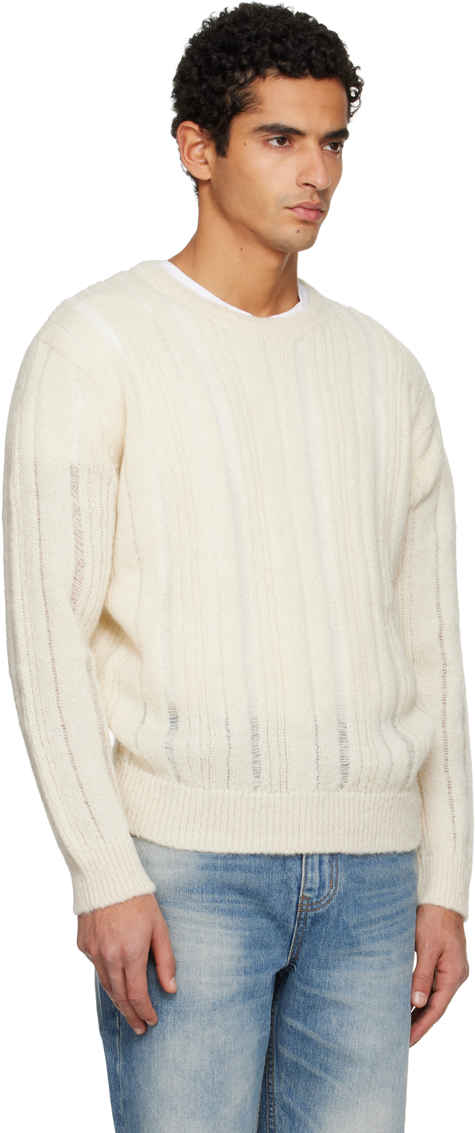 Tonywack Off-white Kid Mohair Distressed Ribbed Sweater In Animal Print