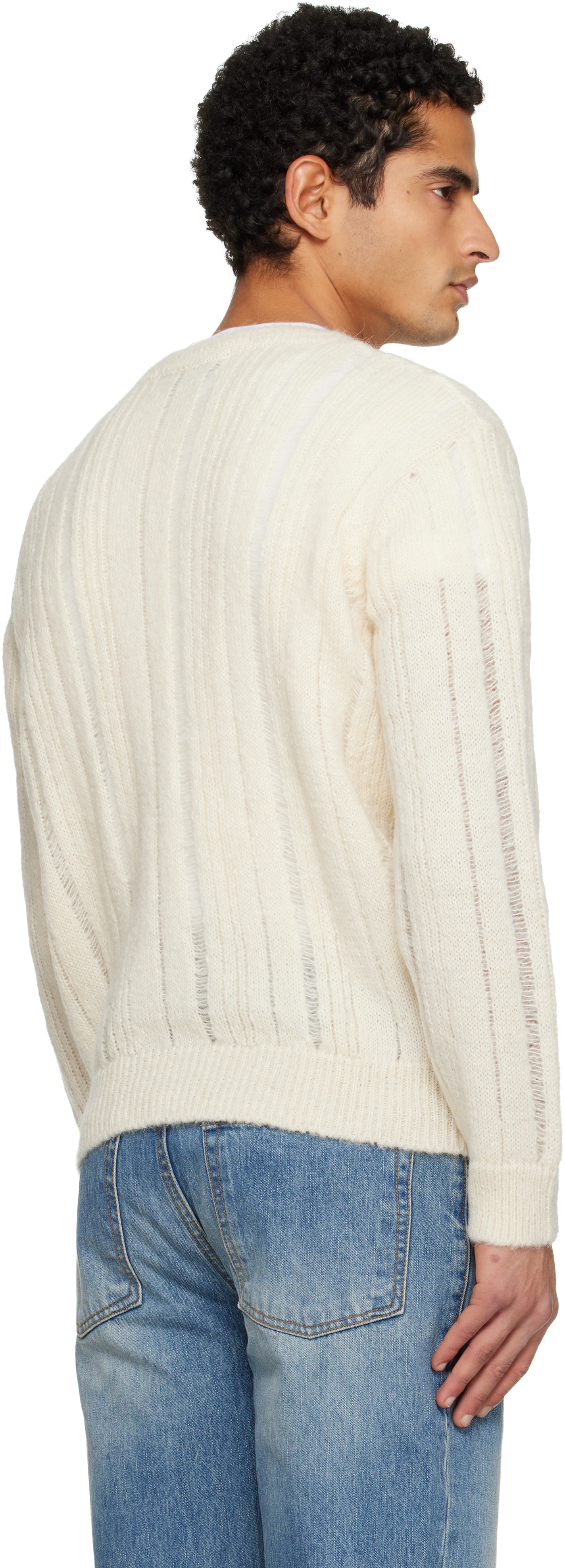 Tonywack Off-white Kid Mohair Distressed Ribbed Sweater In Animal Print