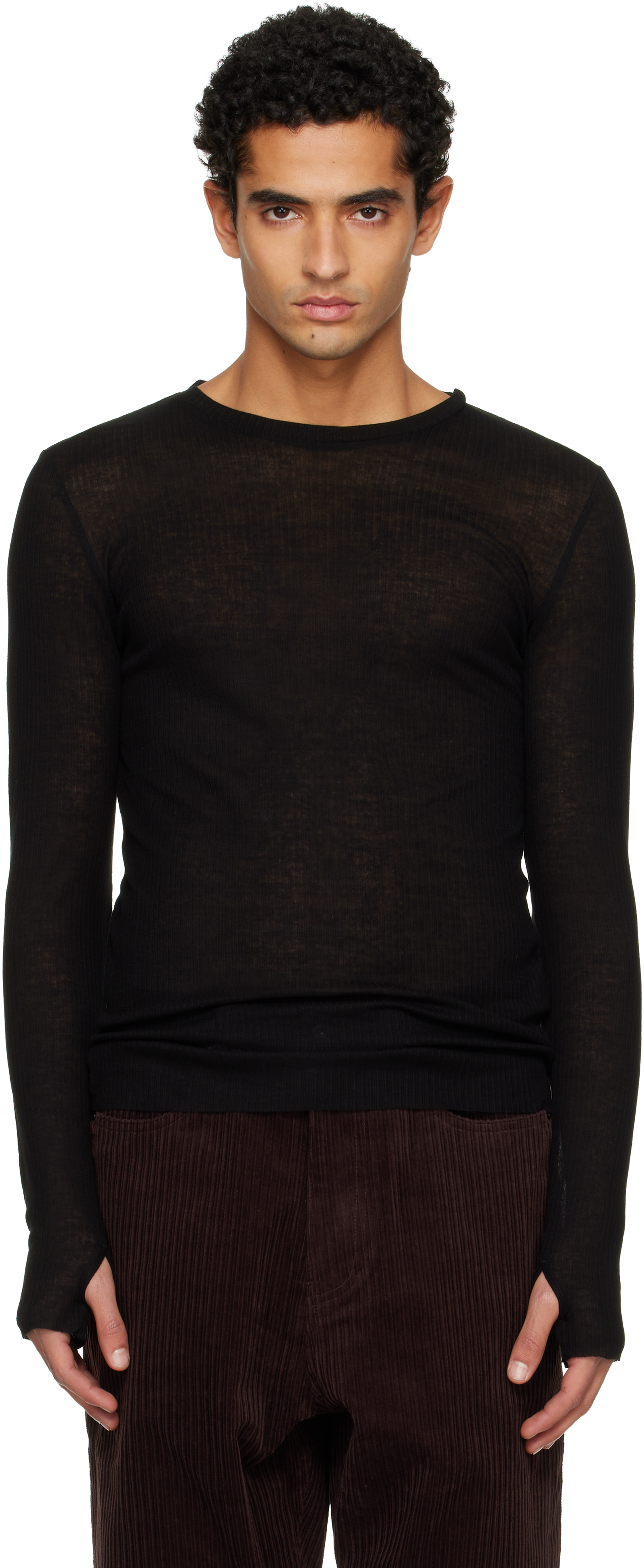 Tonywack Black Sheer Wool Ribbed Knit T-shirt