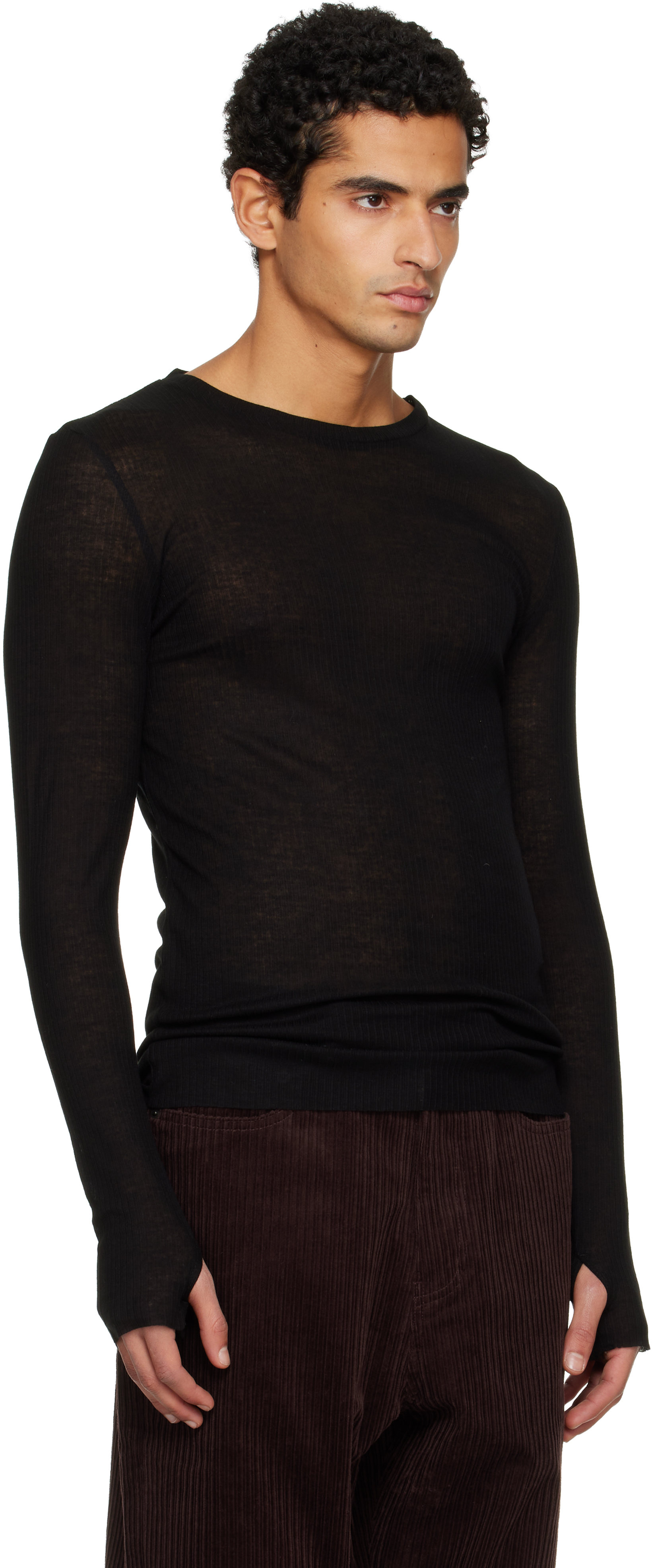 Tonywack Black Sheer Wool Ribbed Knit T-shirt In Black