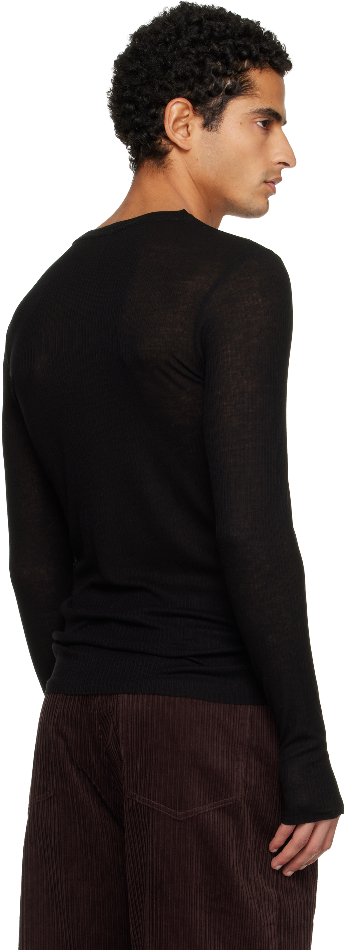 Tonywack Black Sheer Wool Ribbed Knit T-shirt In Black
