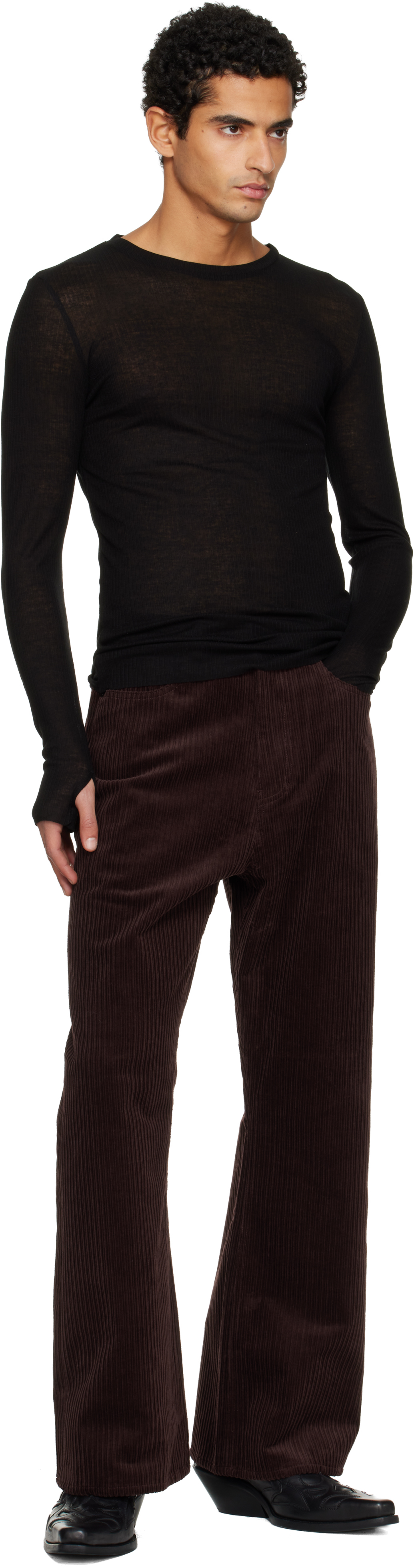 Tonywack Black Sheer Wool Ribbed Knit T-shirt In Black