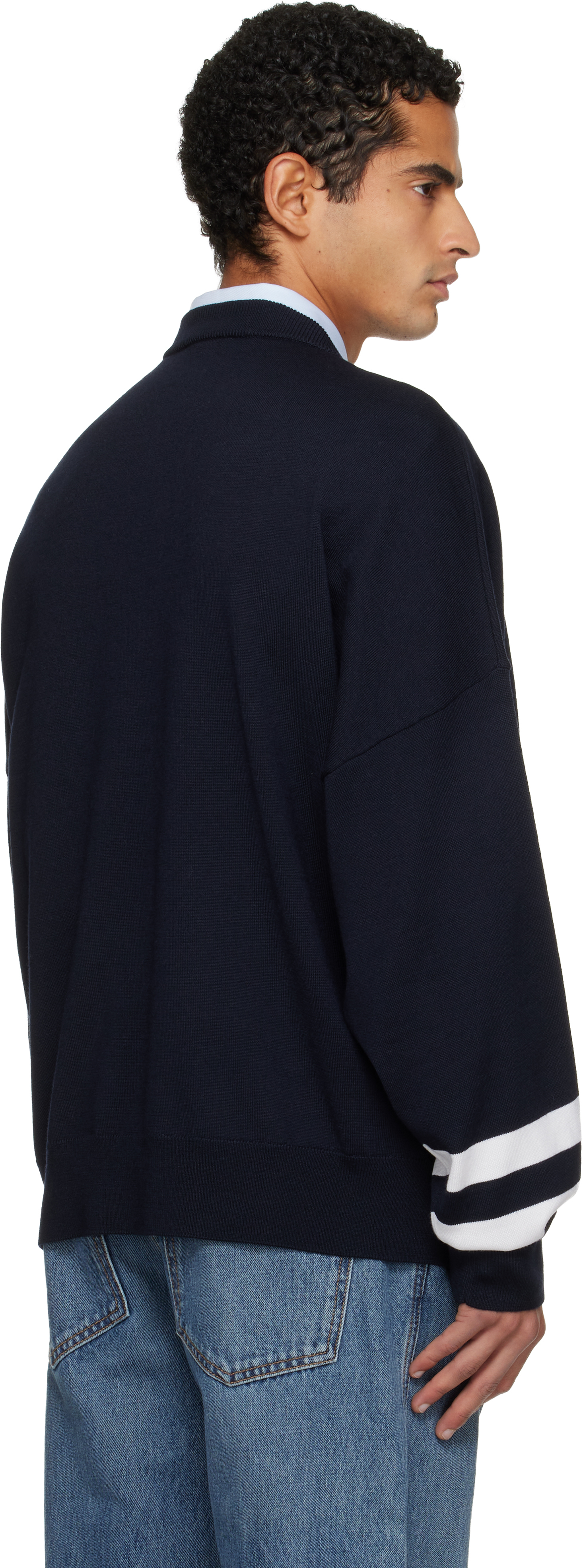 Balmain Navy College Emblem Knit Sweater In Blue