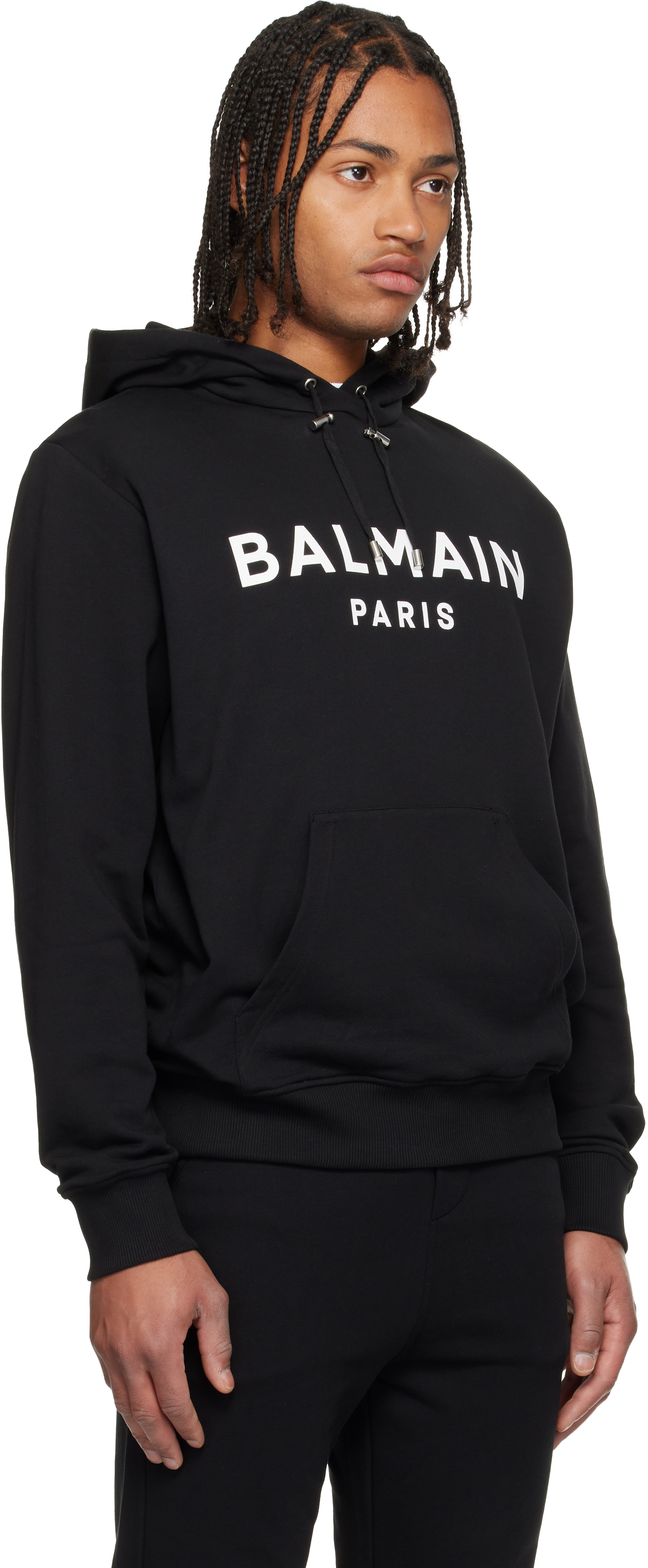 Balmain Logo Printed Drawstring Hoodie In Black