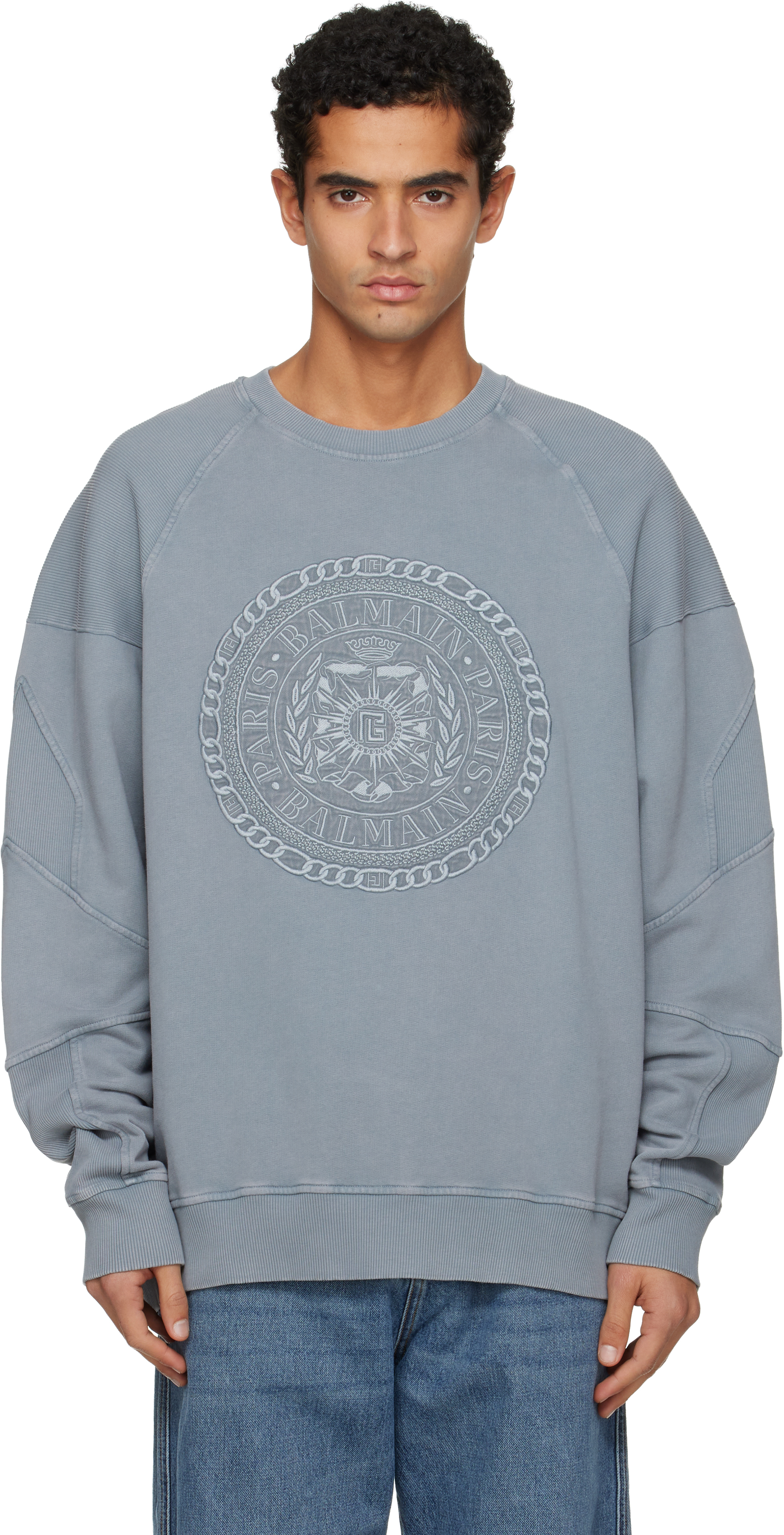 Balmain Gray Embroidered '' Médaille Sweatshirt In Gray