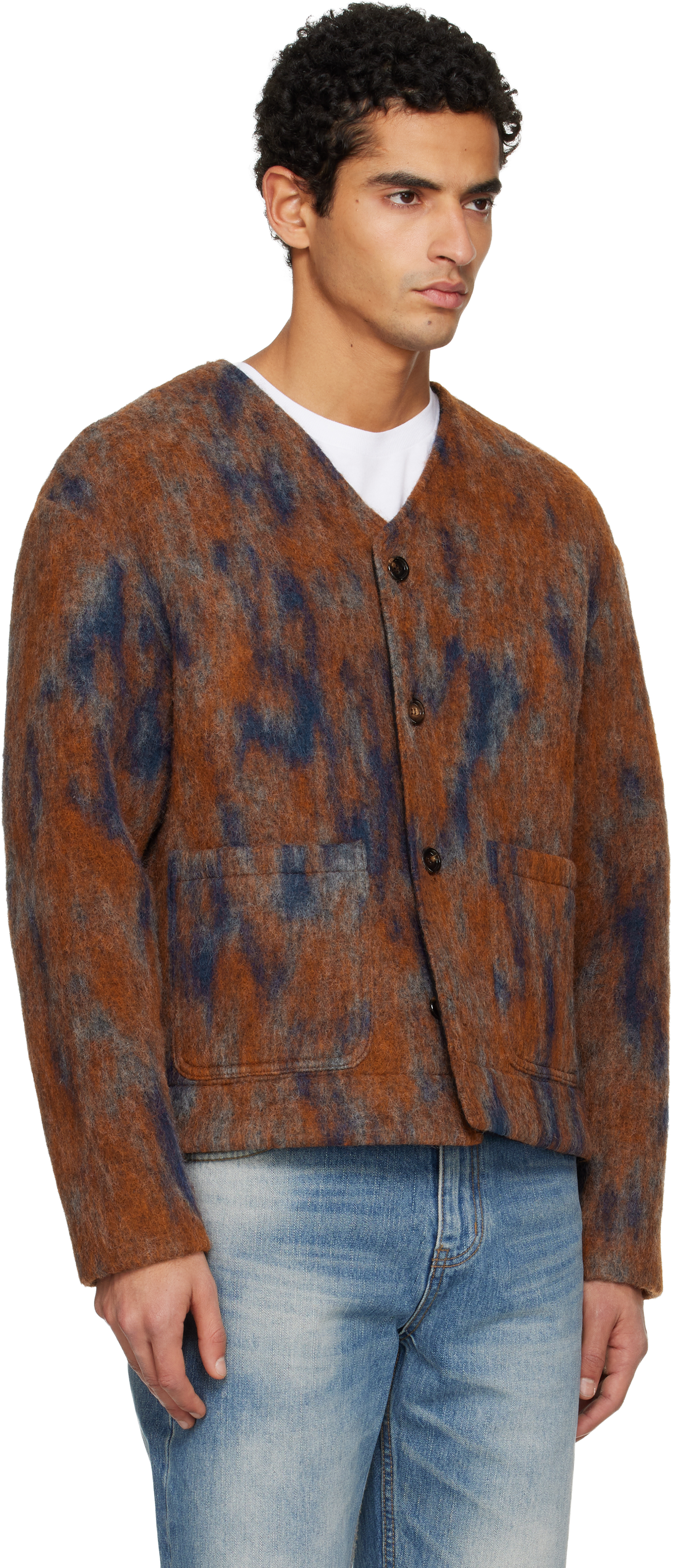 Tonywack Orange & Navy V-neck Cardigan In Orange