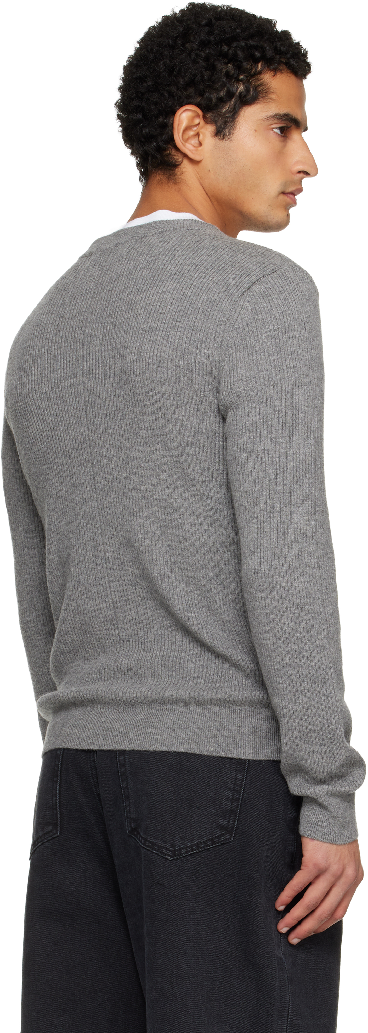 Tonywack Gray Ribbed V-neck Sweater In Gray
