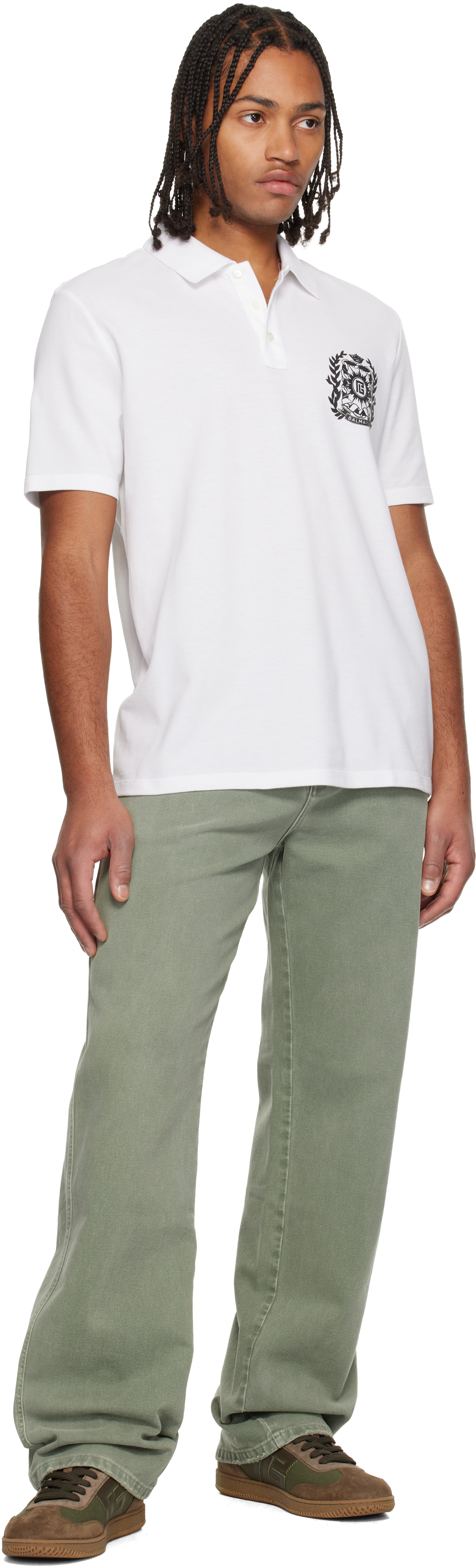 Balmain White Écusson Print Cotton Polo In Multi