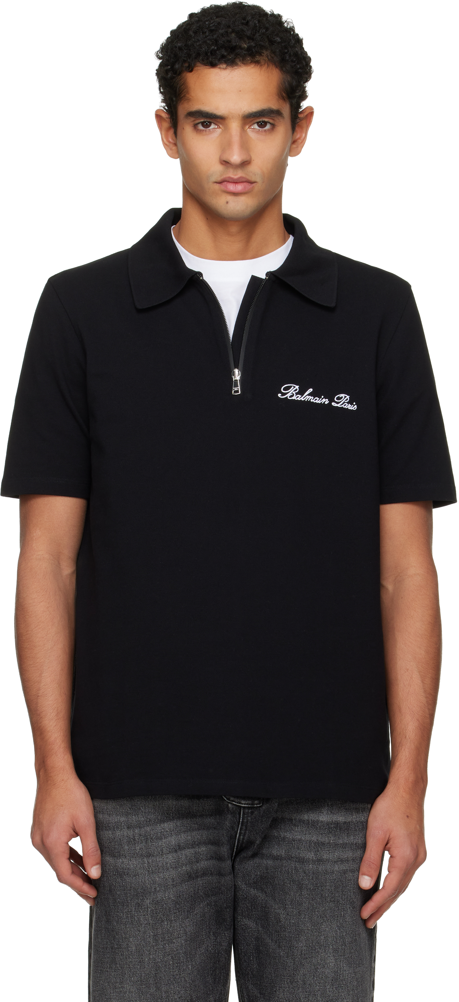 Balmain Polo Shirt With Embroidery In Black