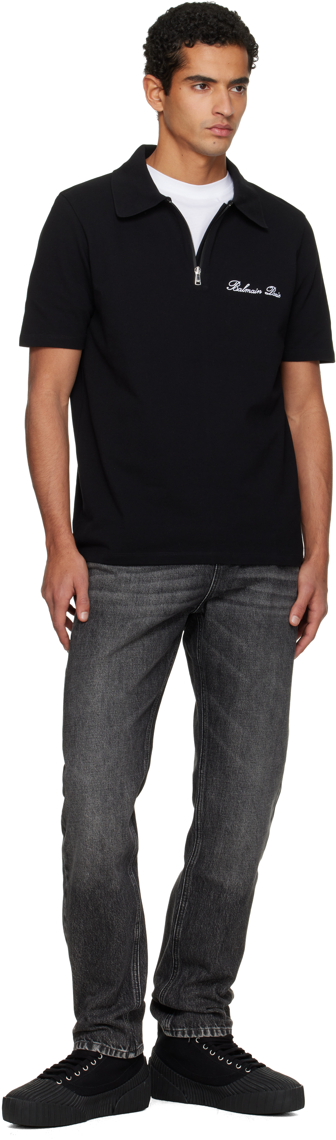 Balmain Polo Shirt With Embroidery In Black