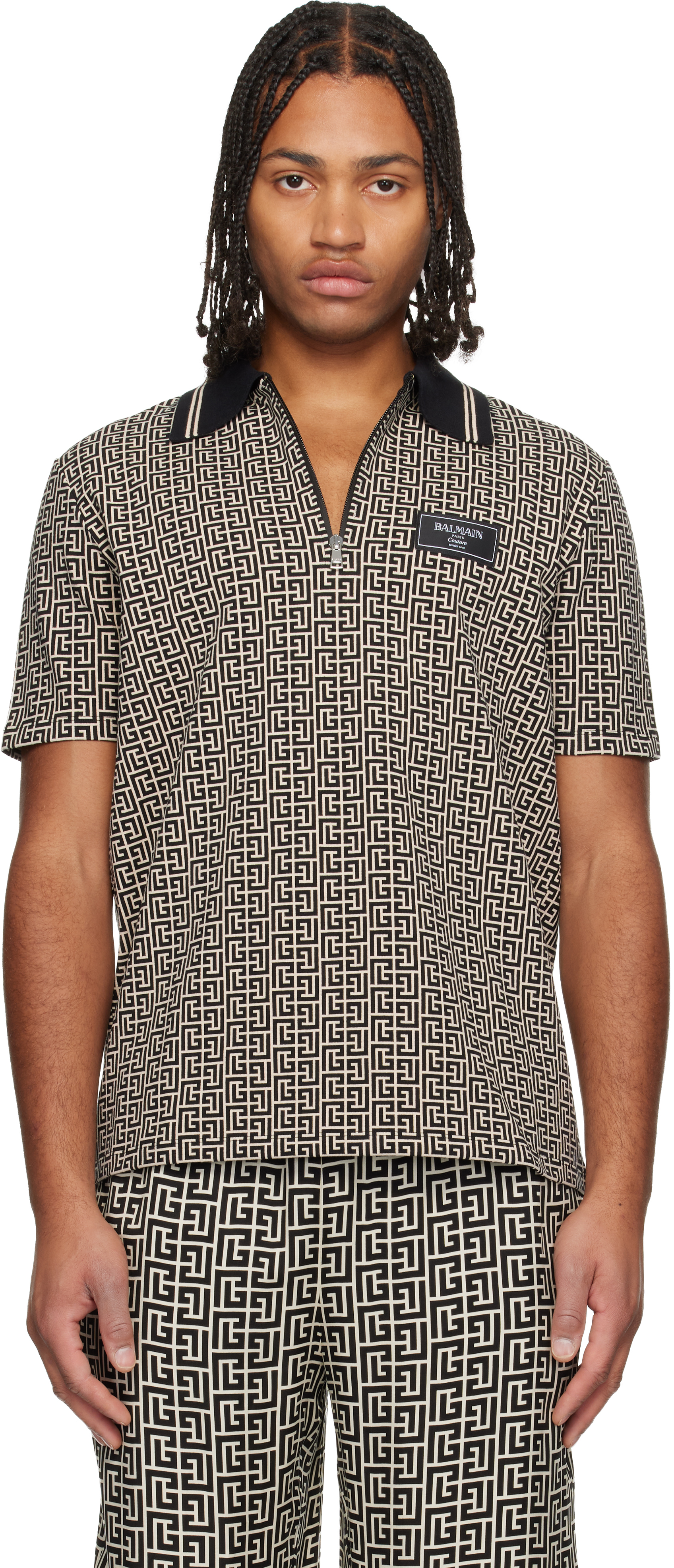 Black & Beige Monogram Polo by BALMAIN on Sale