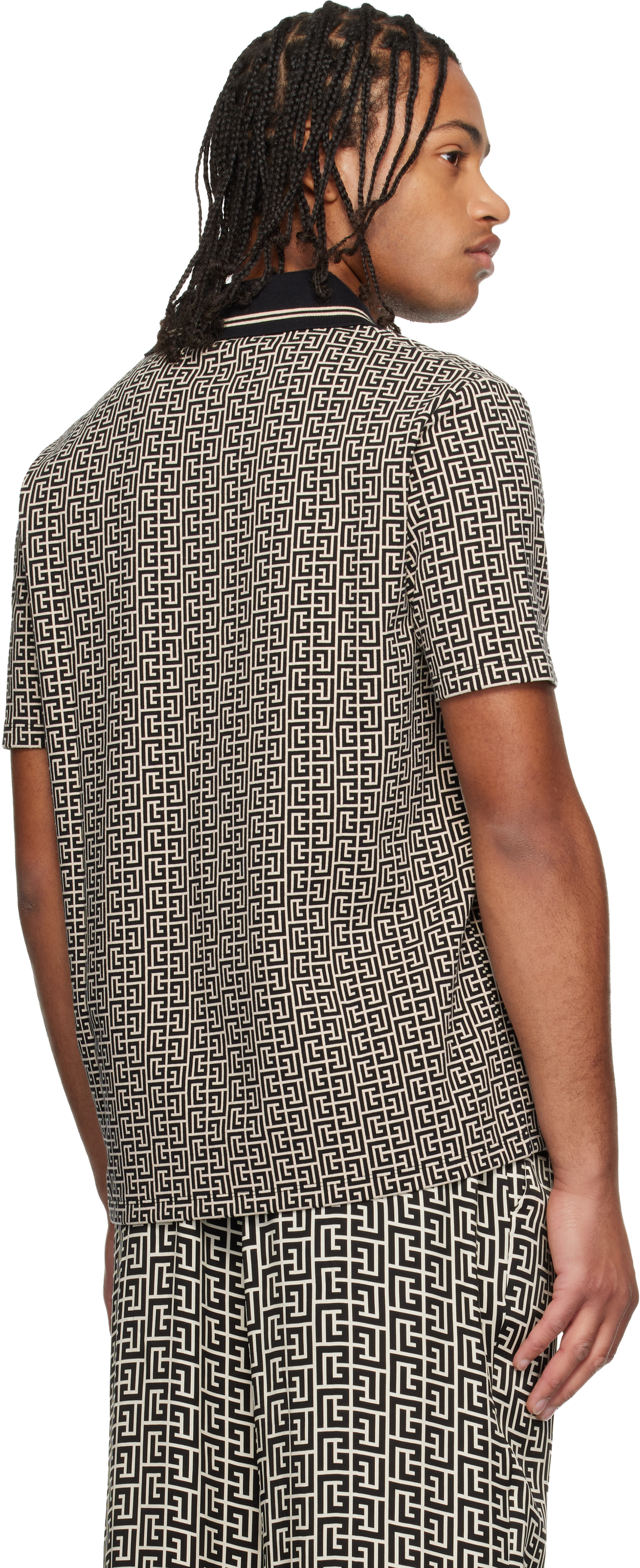 Balmain Men Labyrinth Polo Shirt With Jacquard Effect In Multi