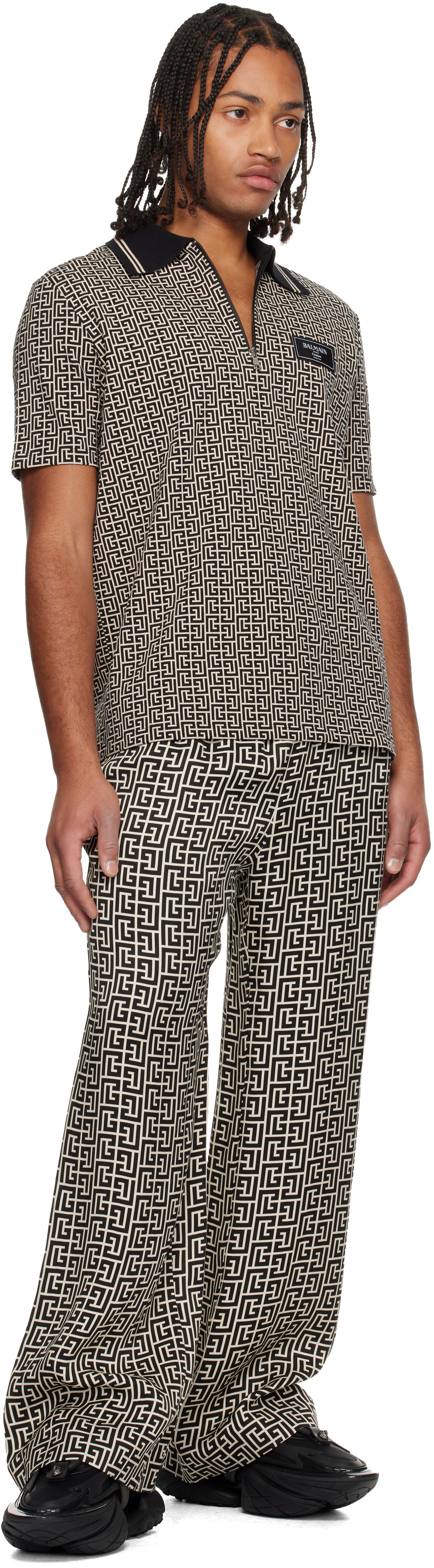 Balmain Men Labyrinth Polo Shirt With Jacquard Effect In Multi