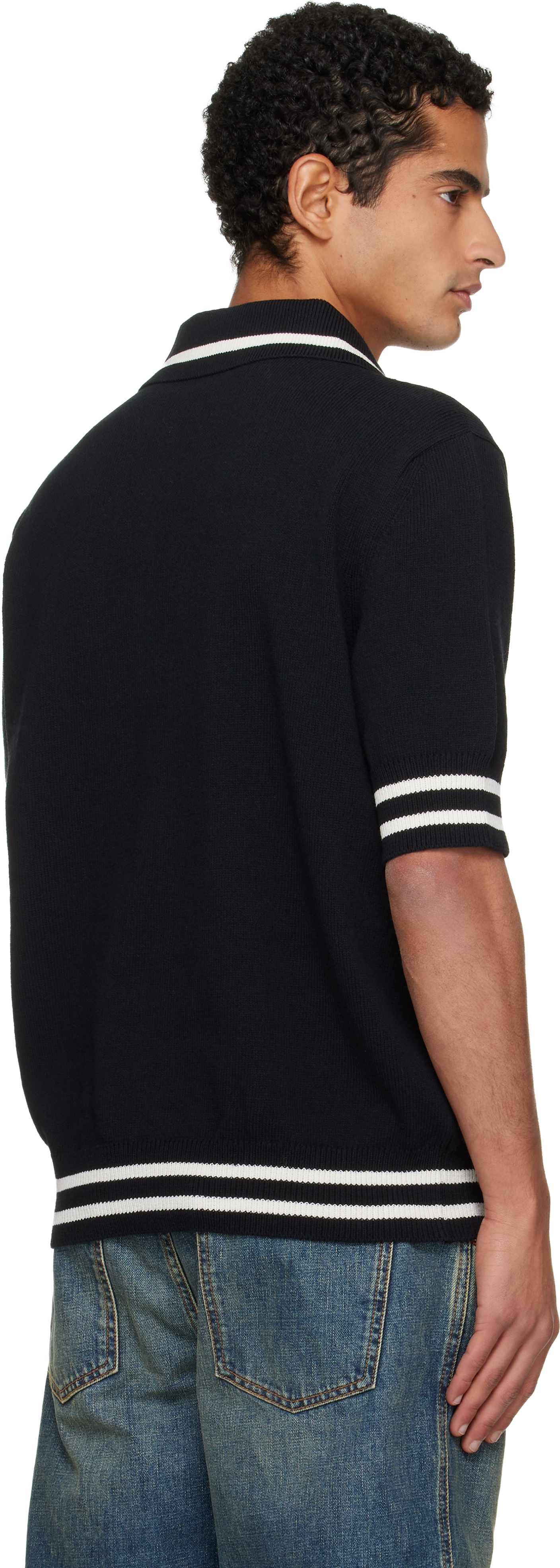 Balmain Black College Emblem Embroidery Knit Polo In Black
