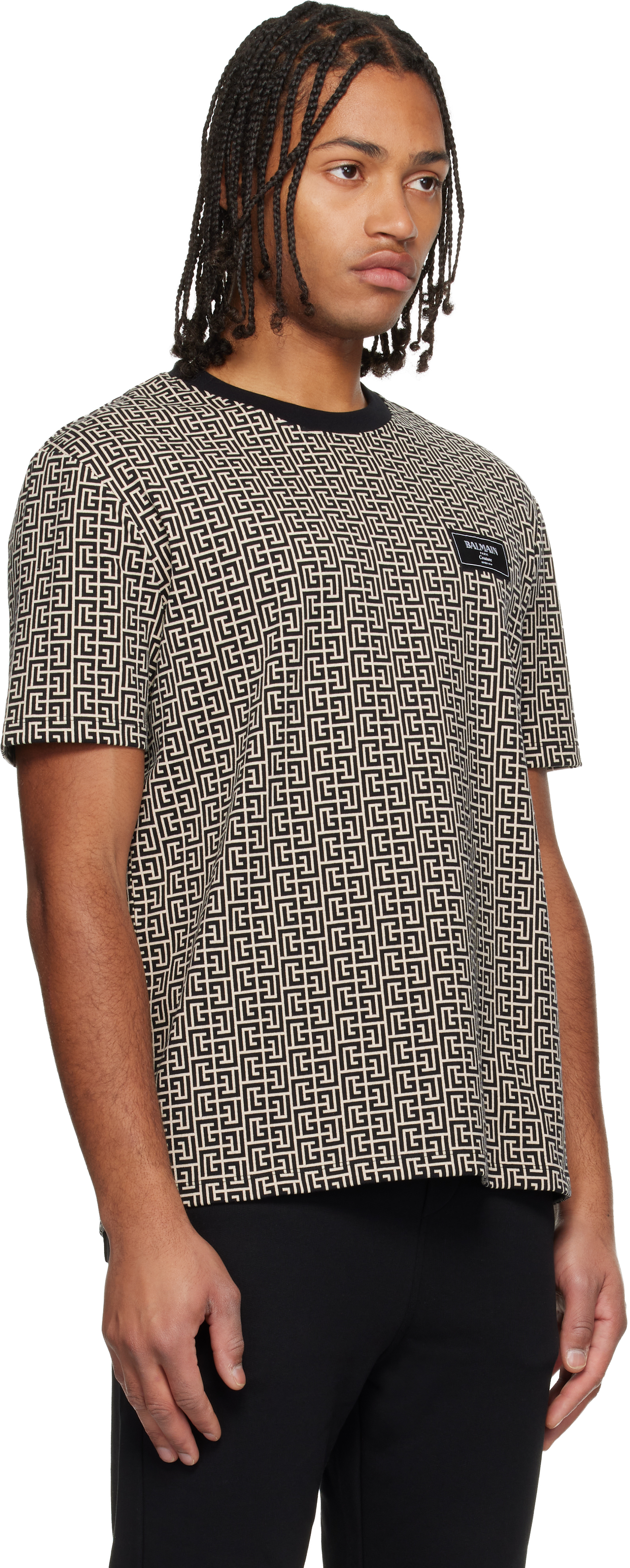 Balmain Men Jacquard T-shirt With Pb Labyrinth Monogram In Multi
