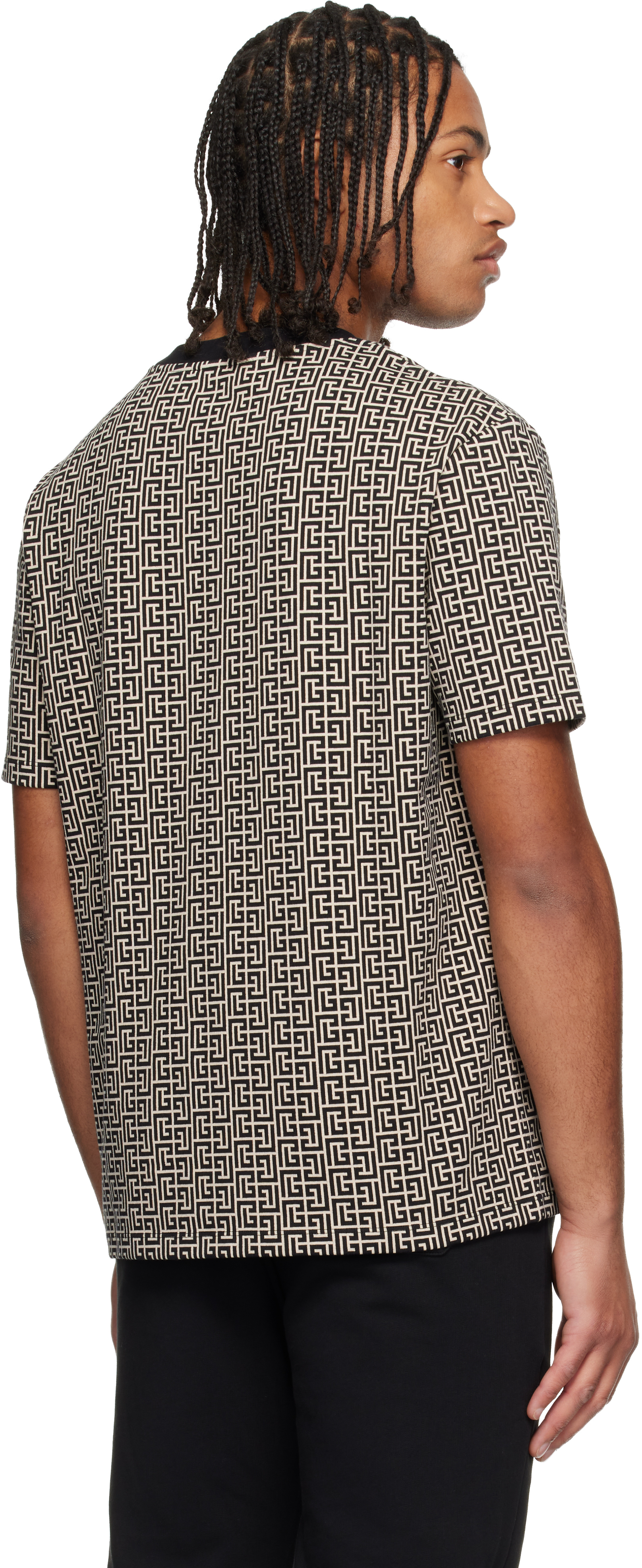 Balmain Men Jacquard T-shirt With Pb Labyrinth Monogram In Multi