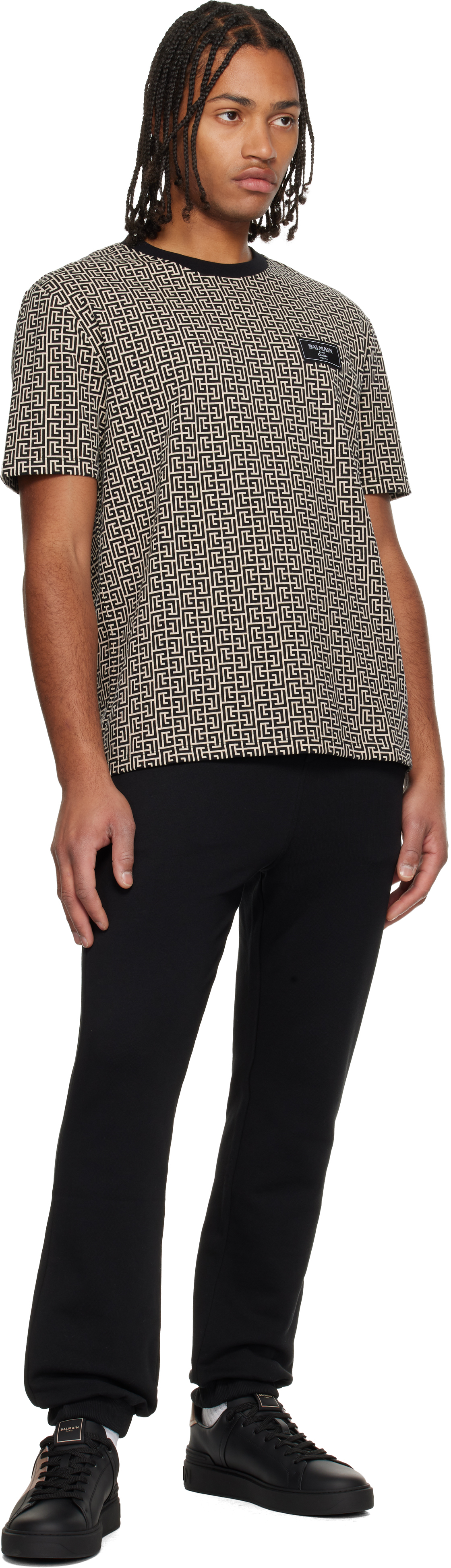 Balmain Men Jacquard T-shirt With Pb Labyrinth Monogram In Multi