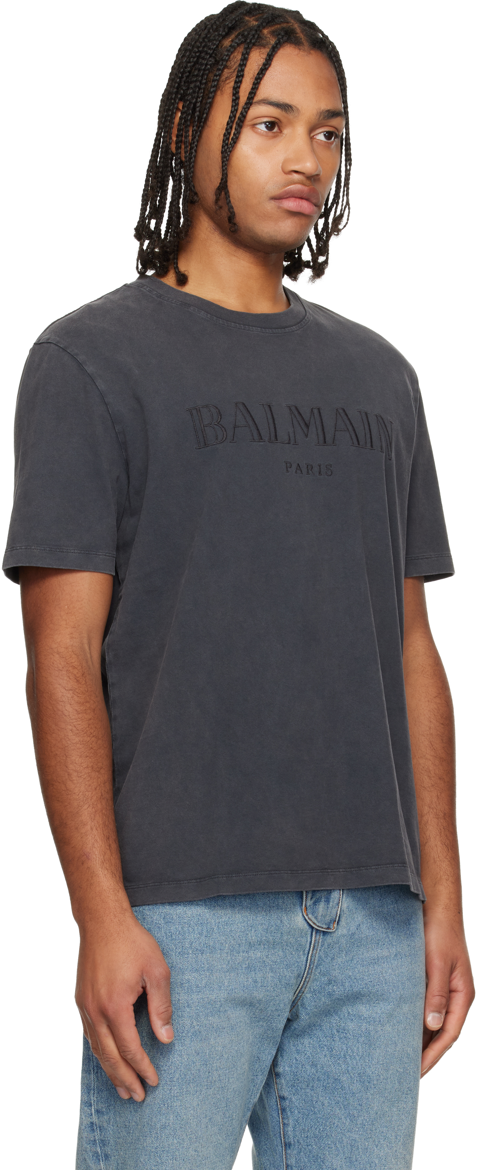 Balmain Black Cotton T-shirt In Black